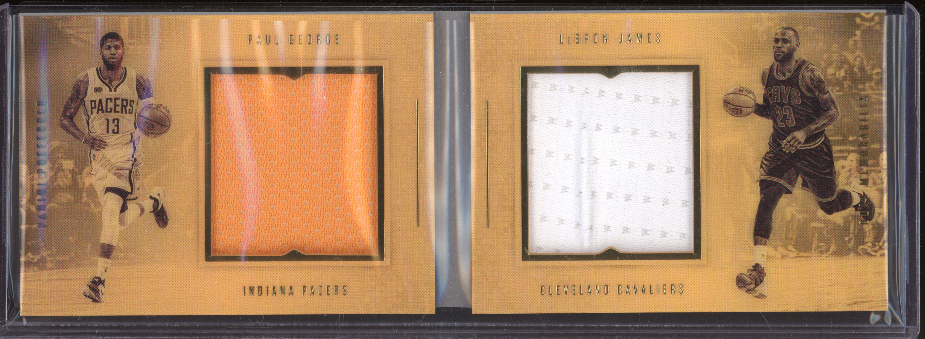 2016-17 Panini Preferred #49 Paul George & LeBron James Dual Memorabilia Booklet — front