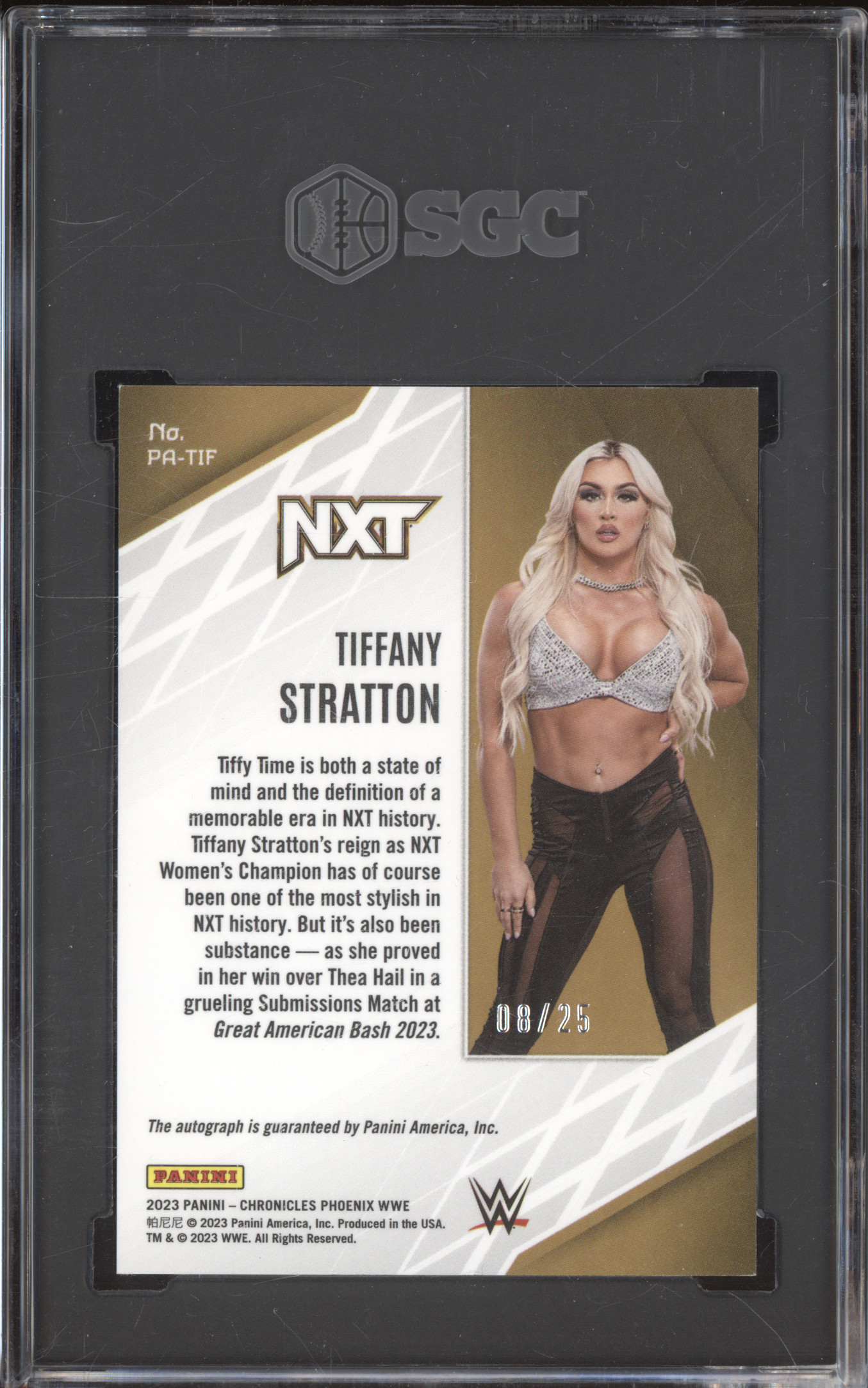 2023 Panini Chronicles Phoenix WWE #PA-TIF Tiffany Stratton — front