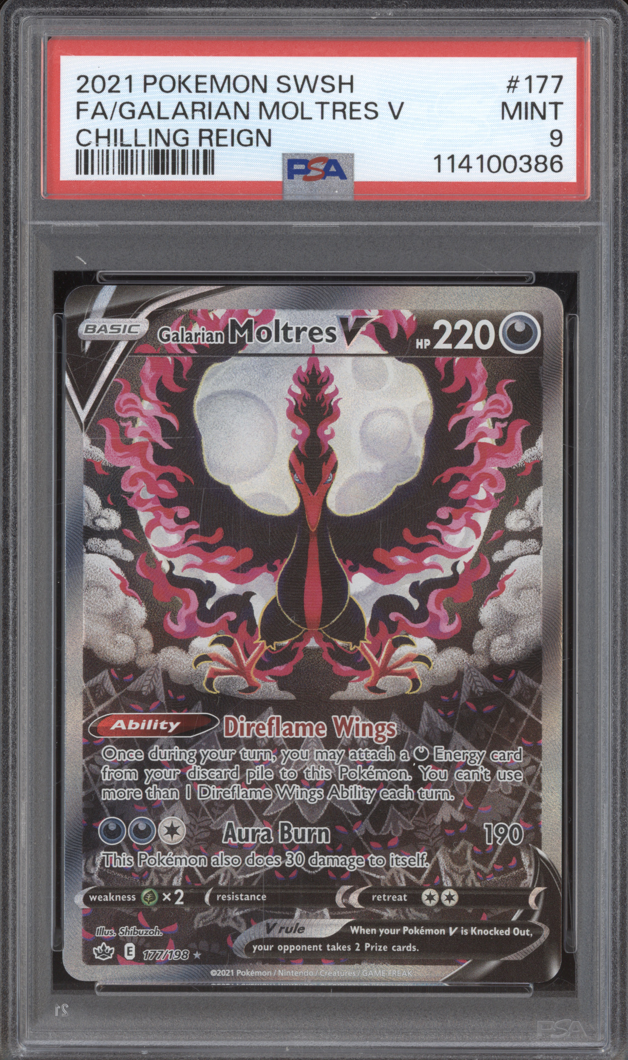 2021 Pokemon SWSH #177 Galarian Moltres V Chilling Reign — front