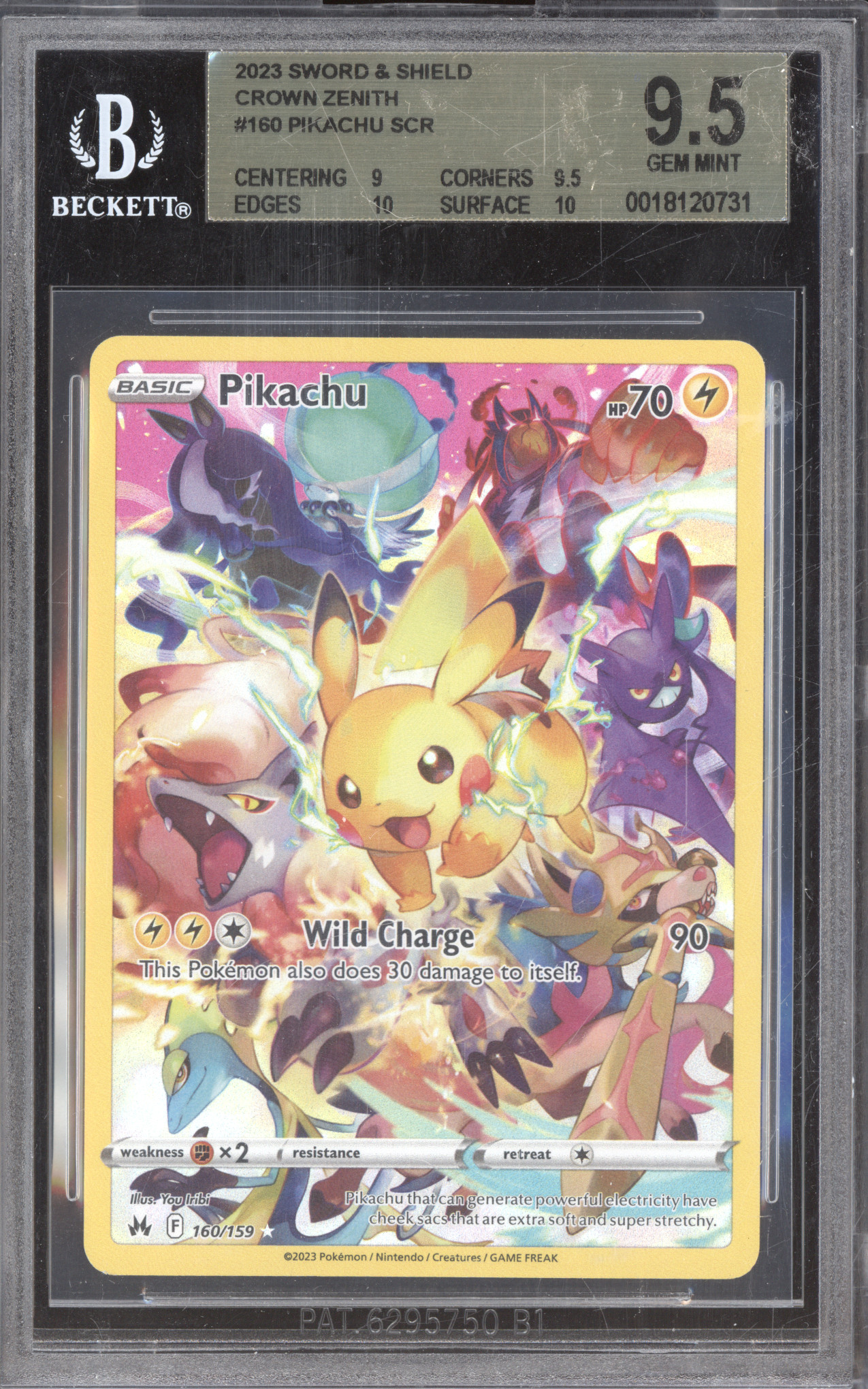 2023 Pokémon Sword & Shield Crown Zenith #160 Pikachu Secret Rare — front