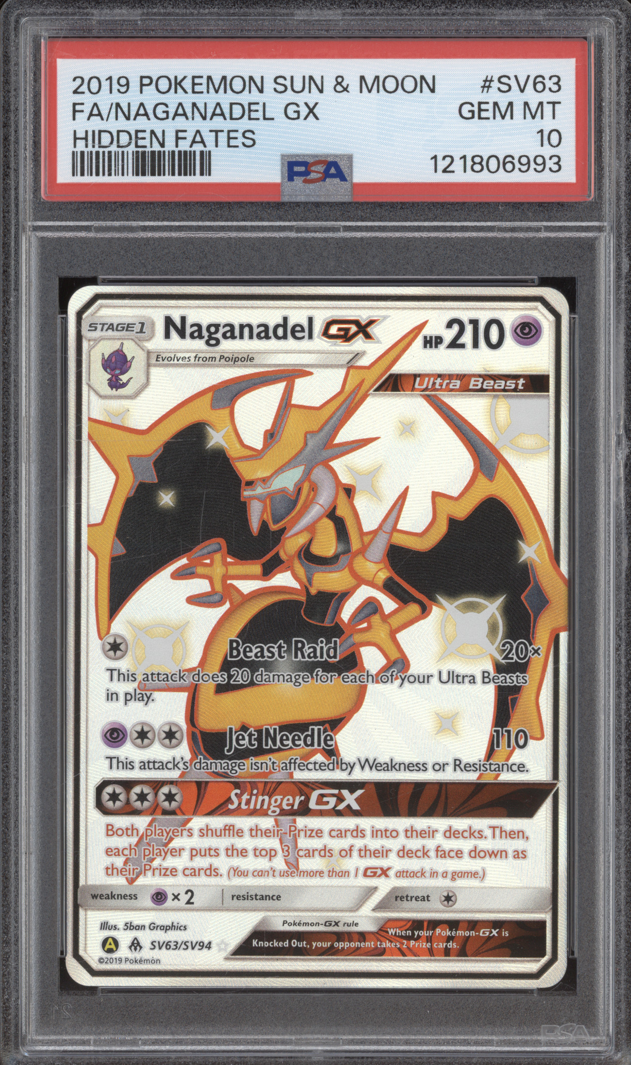 2019 Pokémon Sun & Moon Hidden Fates #SV63 Naganadel GX Full Art — front