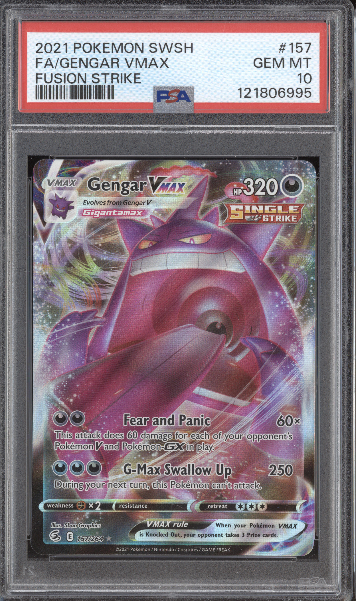 2021 Pokemon SWSH #157 Gengar VMAX Fusion Strike — front