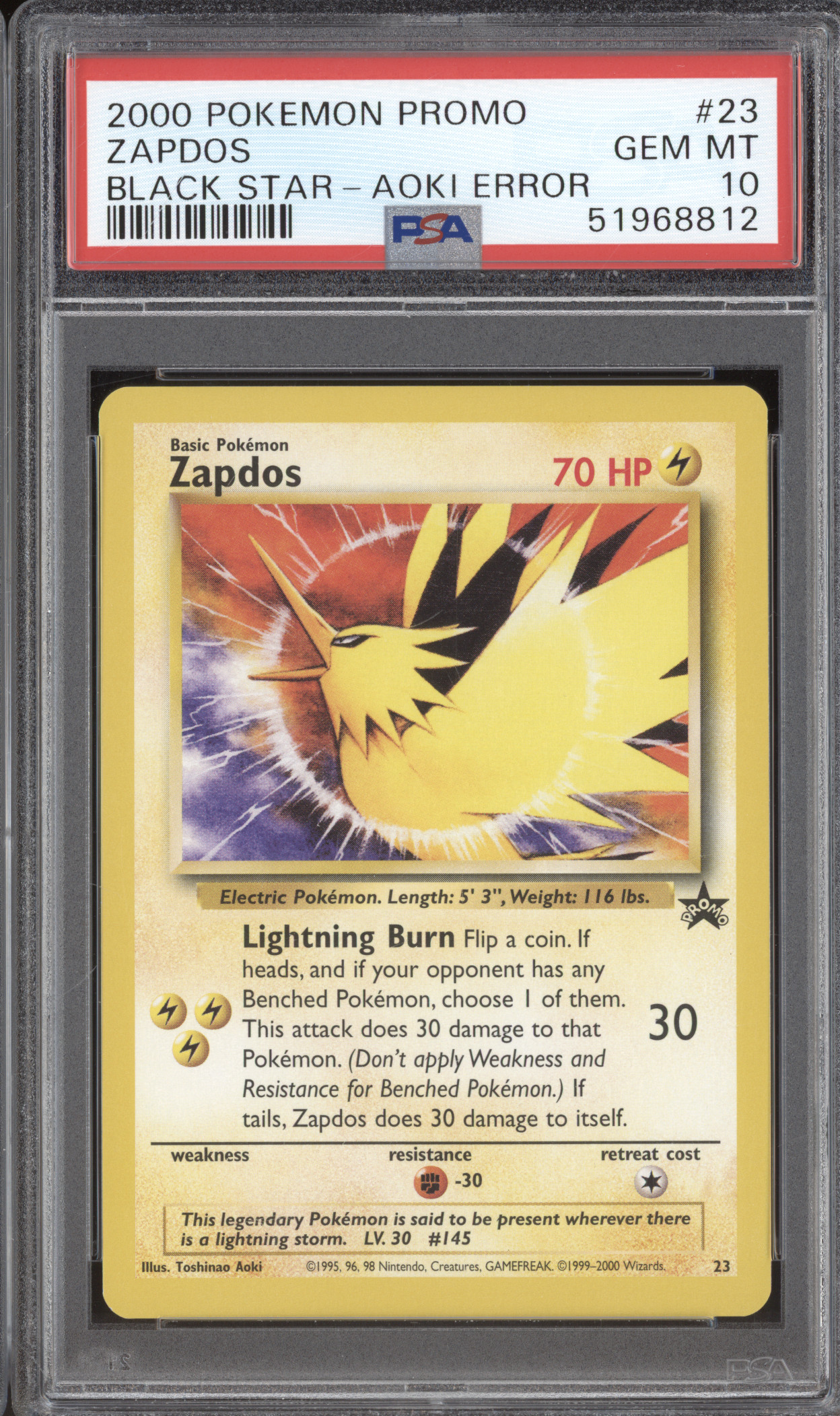 2000 Pokemon Black Star Promo #23 Zapdos Aoki Error — front