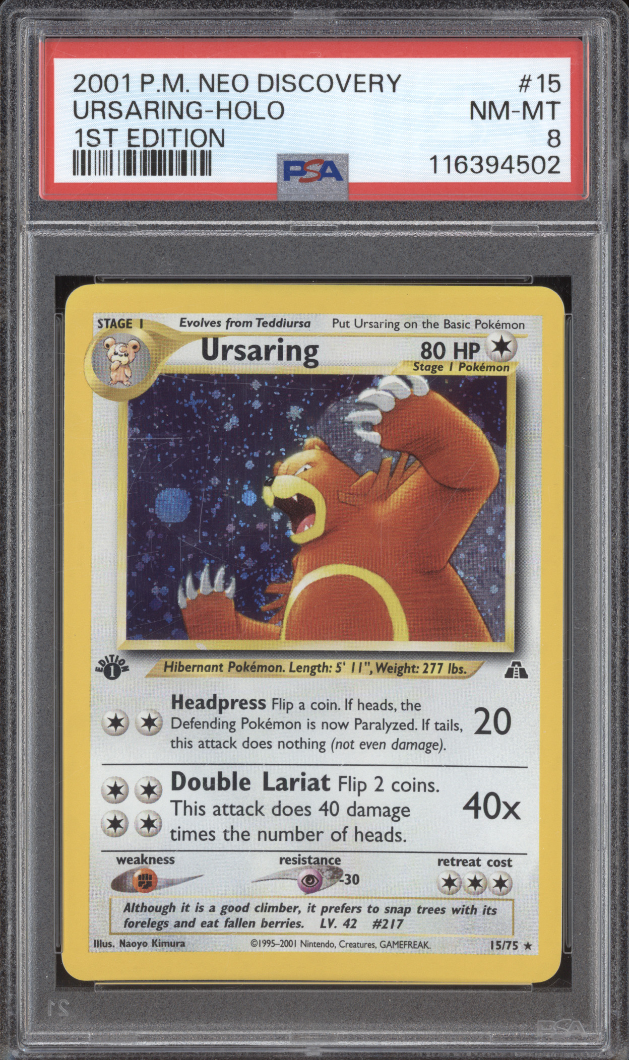 2001 Pokémon Neo Discovery #15 Ursaring Holo — front