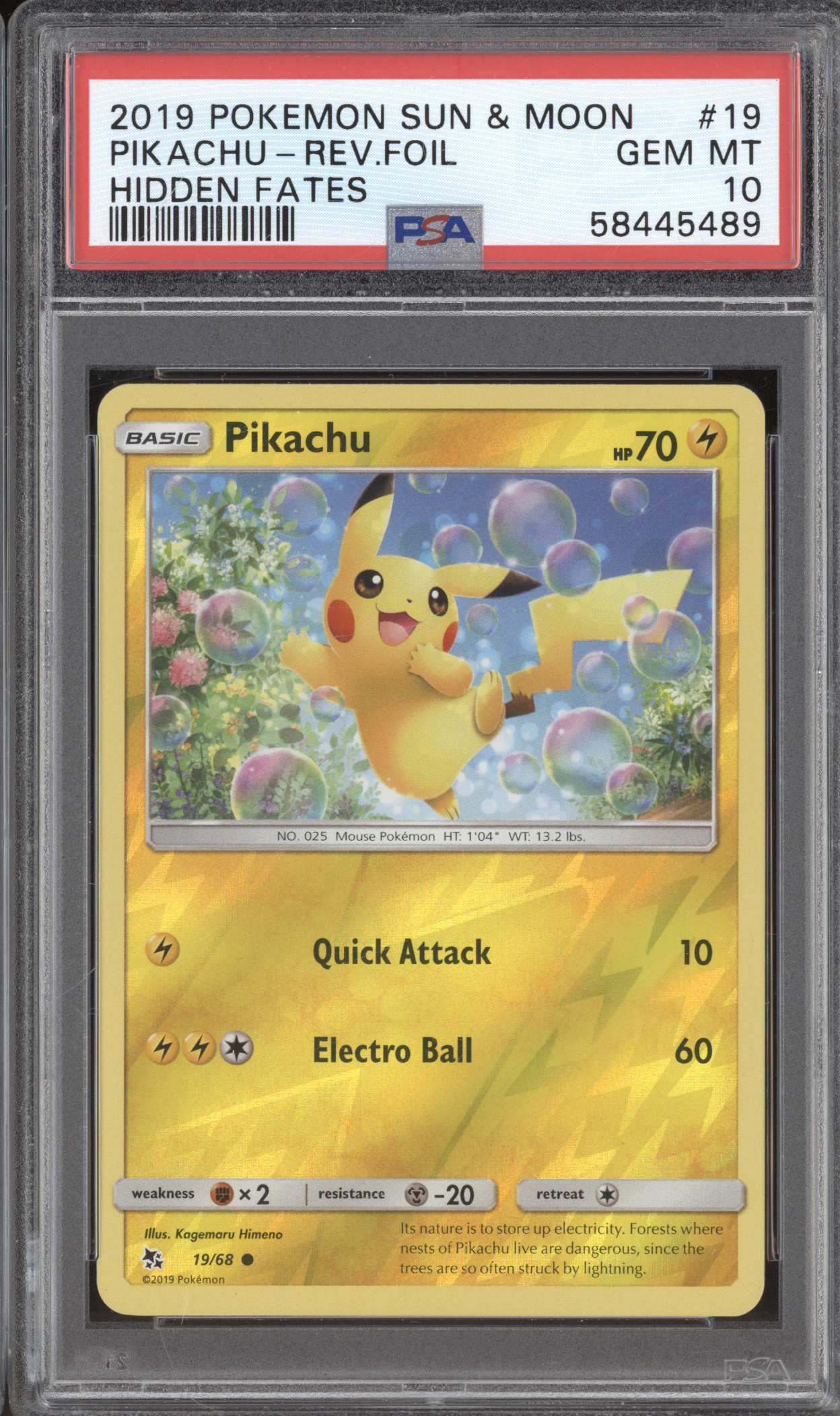 2019 Pokémon Sun & Moon #19 Pikachu Reverse Foil Hidden Fates — front