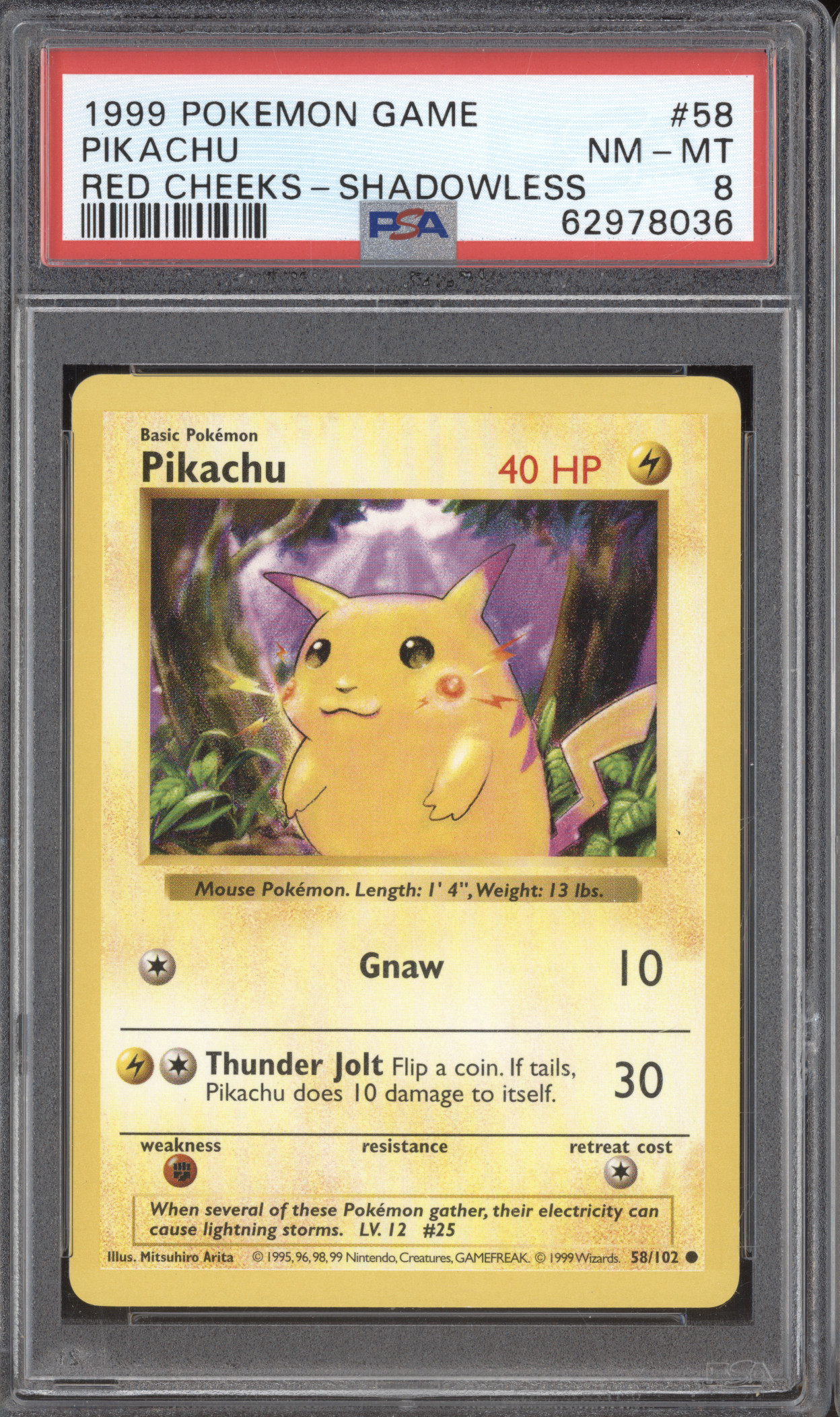 1999 Pokemon Game #58 Pikachu Red Cheeks Shadowless — front