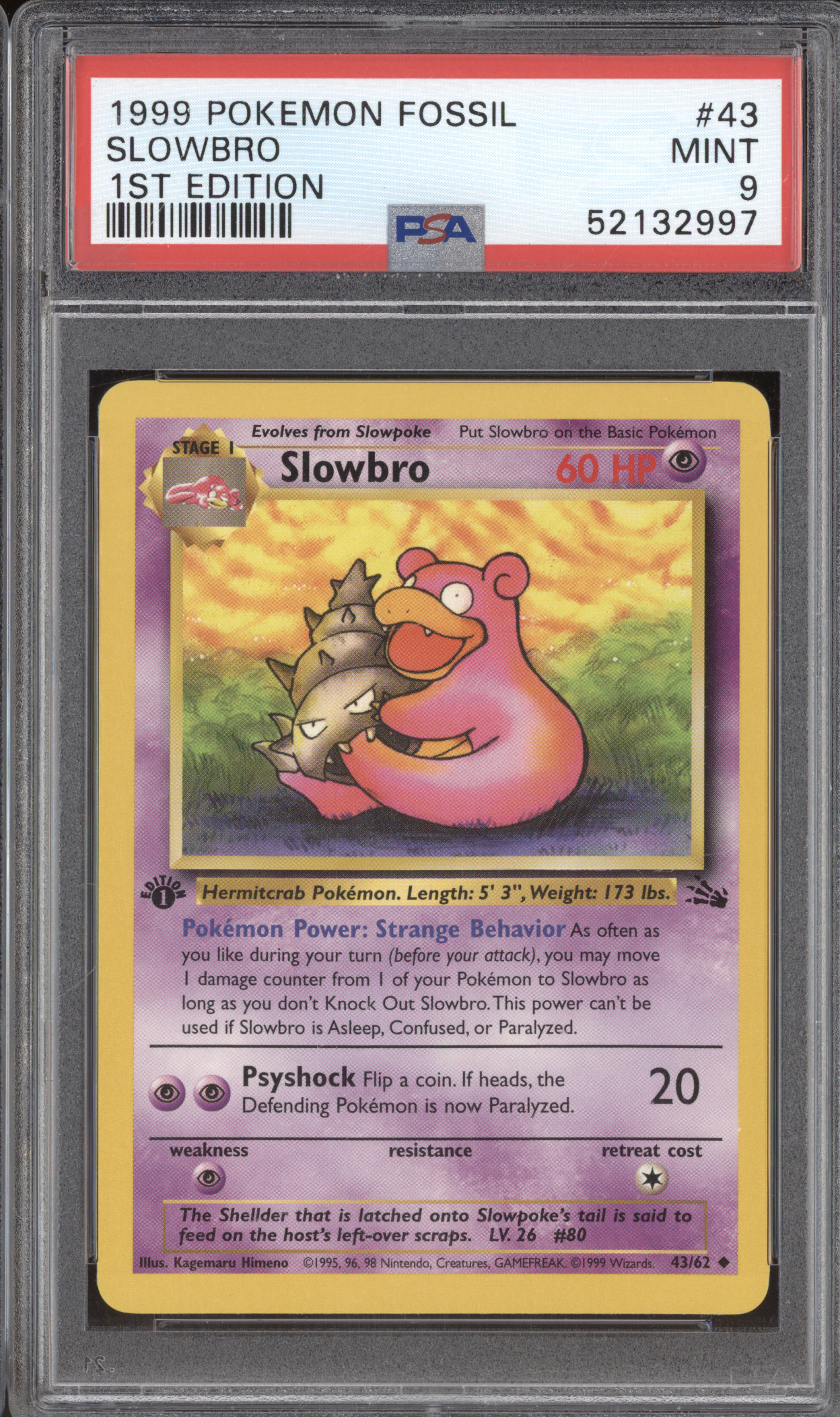 1999 Pokémon Fossil #43 Slowbro — front