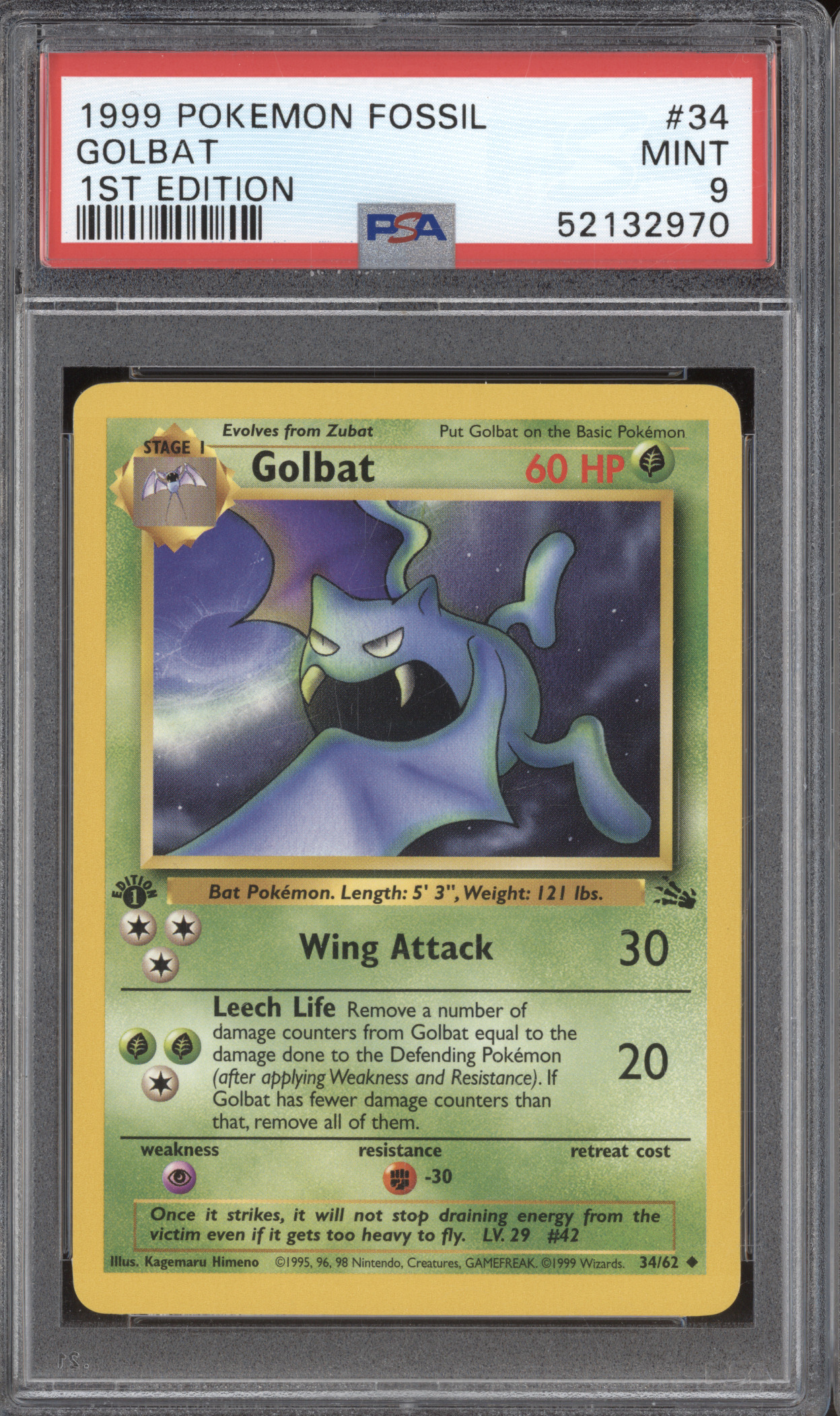 1999 Pokémon Fossil #34 Golbat — front