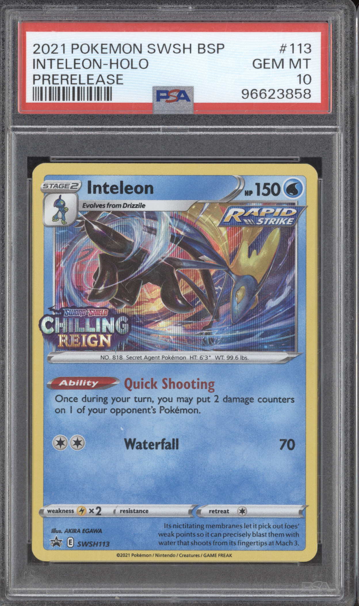 2021 Pokemon SWSH BSP #113 Inteleon Holo Prerelease — front