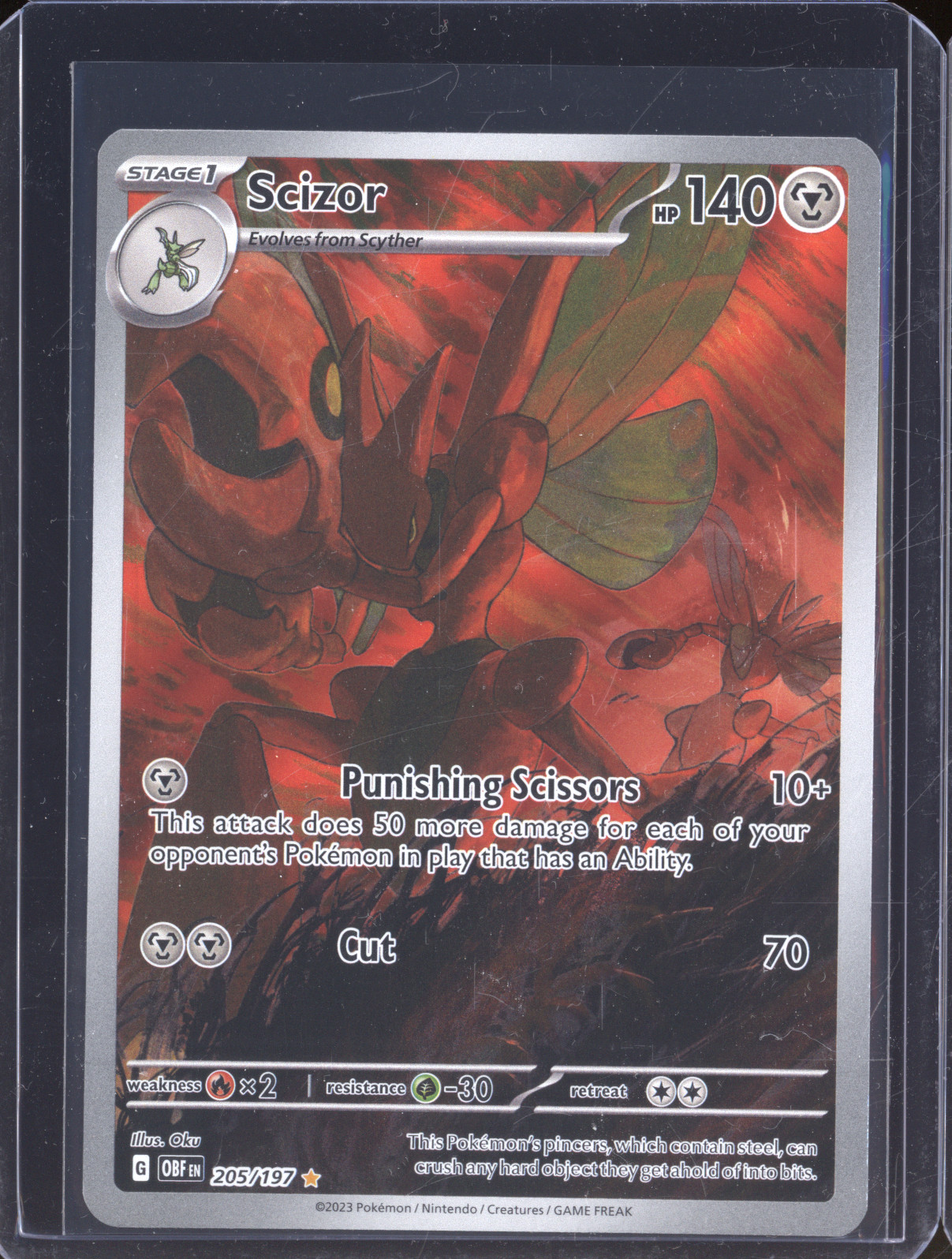 2023 Pokemon SV03 Obsidian Flames #205 Scizor Illustration Rare — front