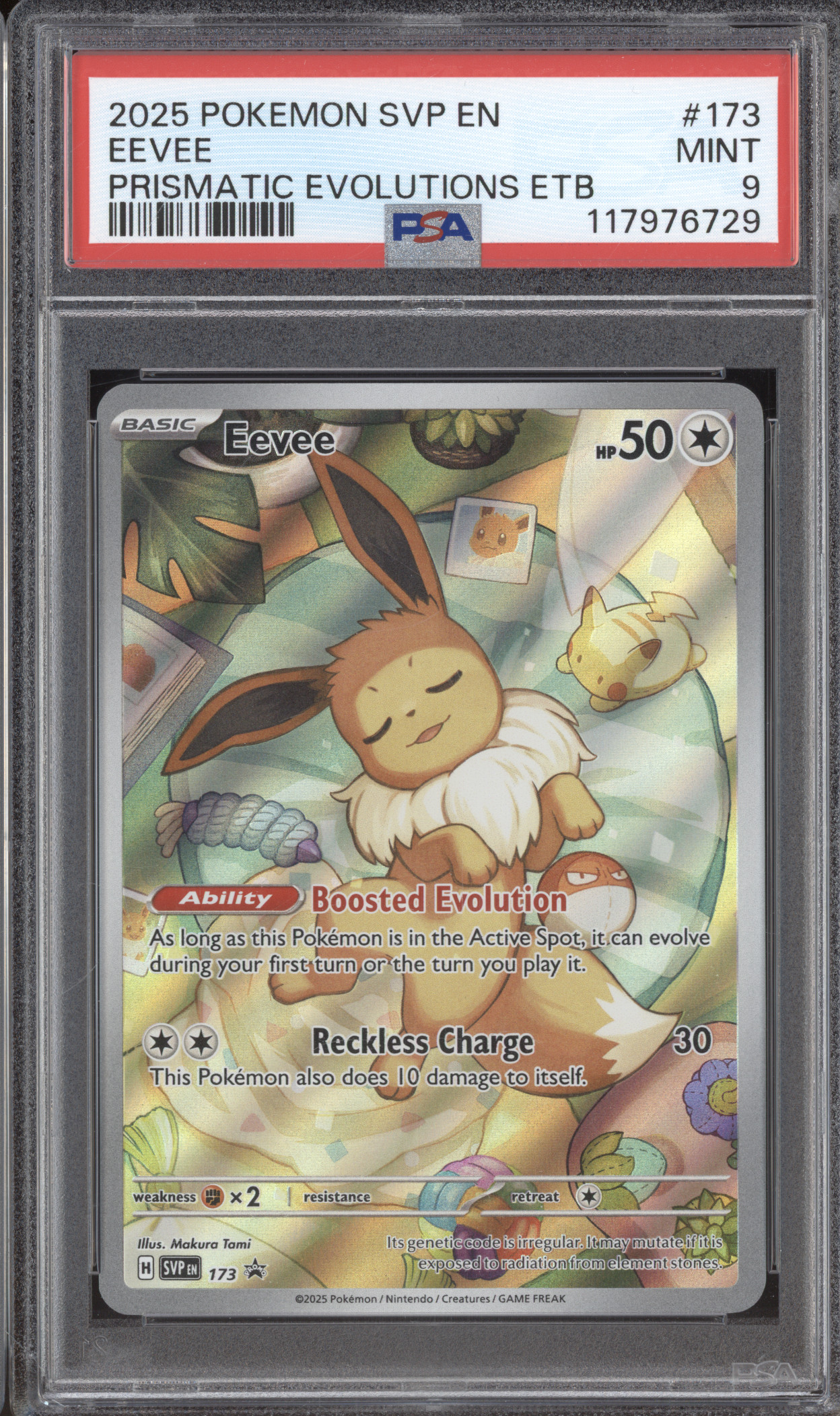 2025 Pokemon SVP EN Prismatic Evolutions ETB #173 Eevee PSA 9 — front