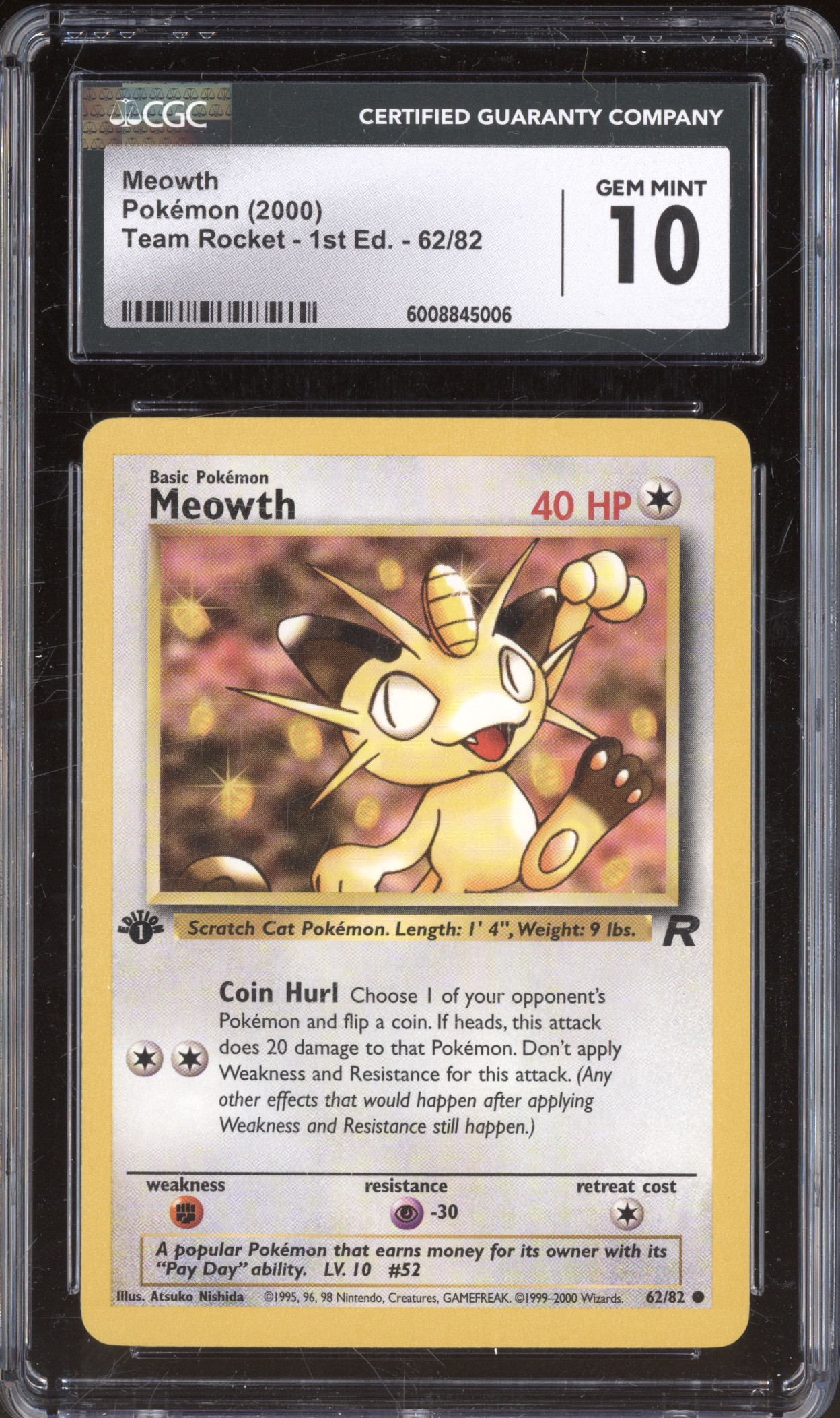 2000 Pokémon Team Rocket #62 Meowth — front