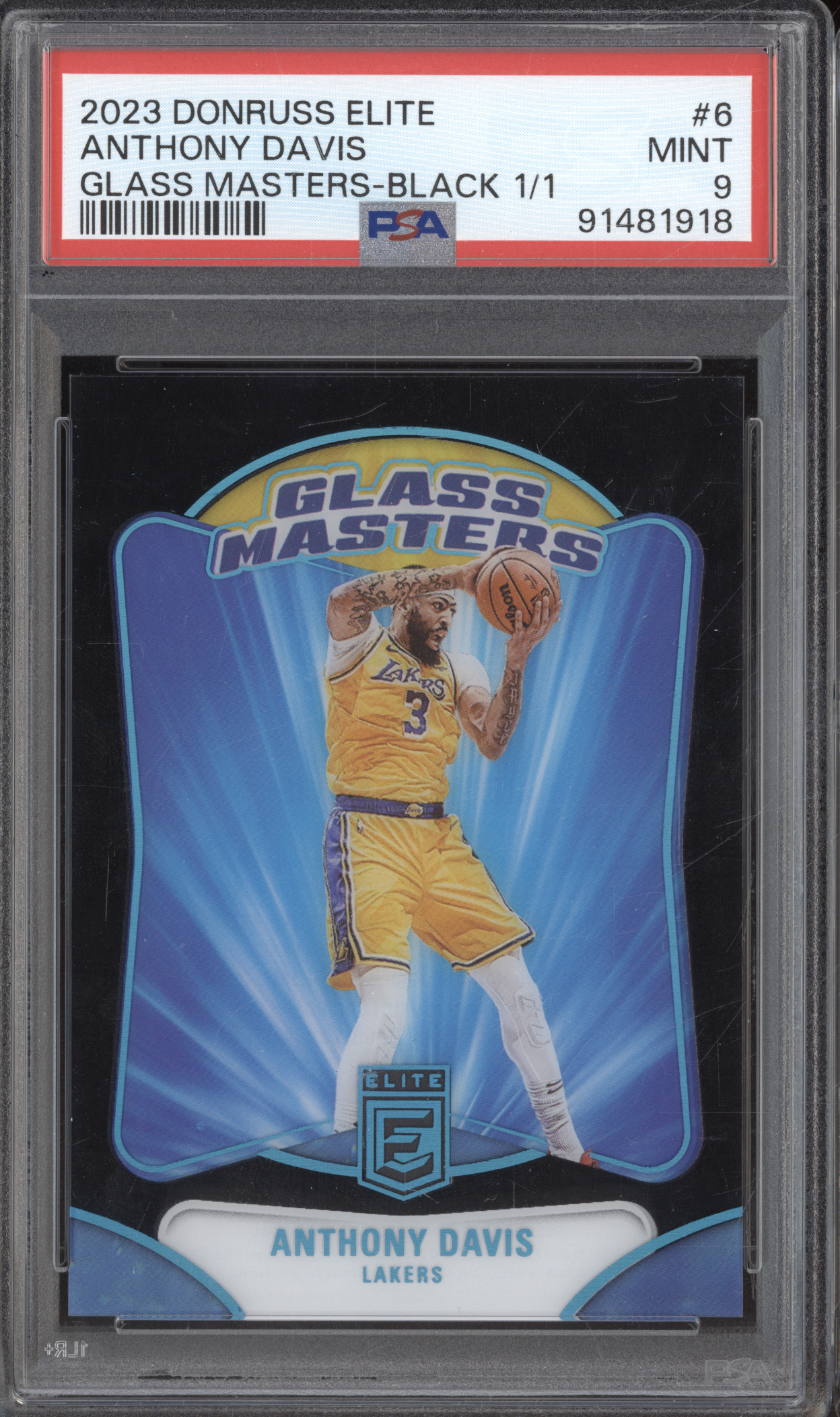 2023 Donruss Elite #6 Anthony Davis Glass Masters-Black 1/1 — front