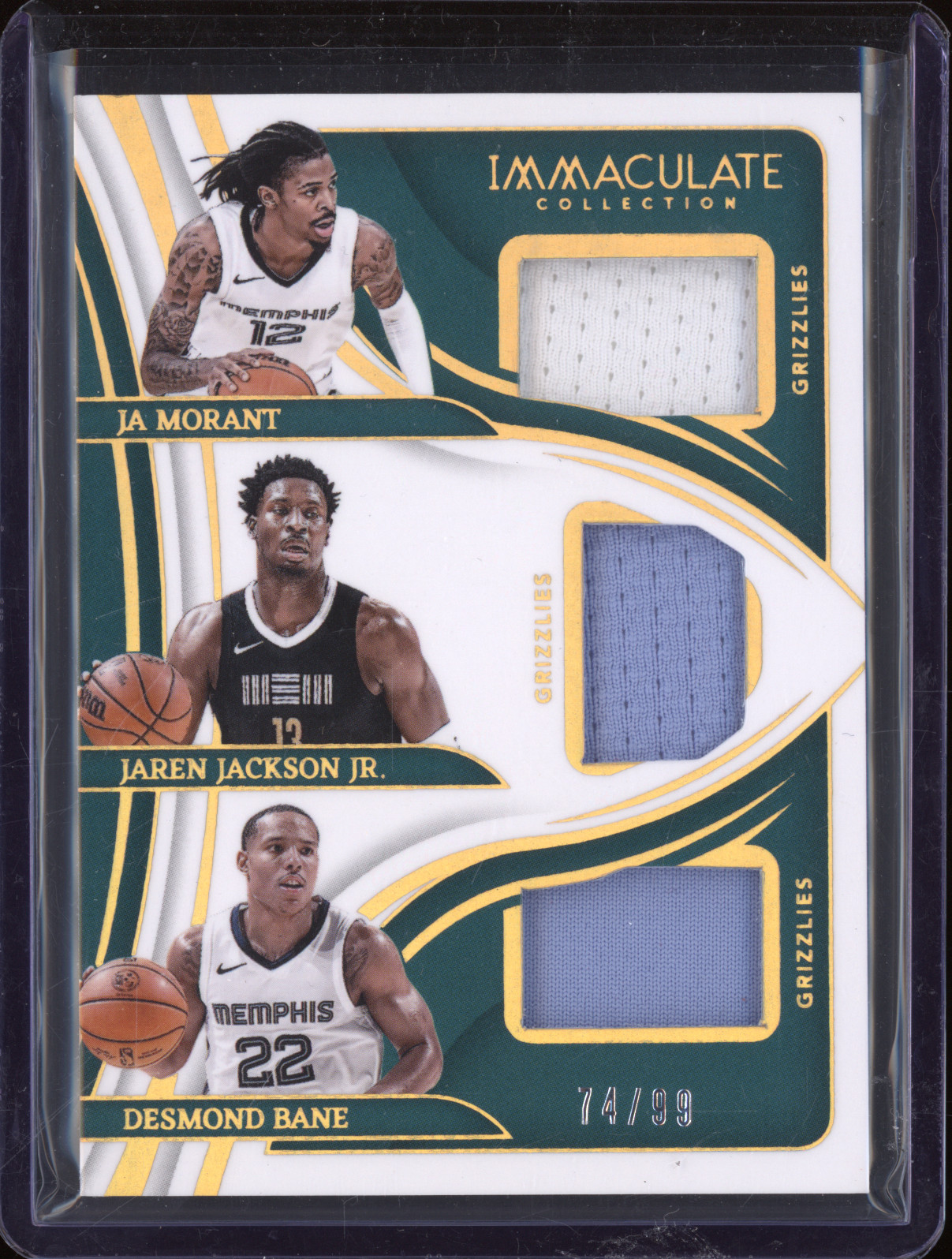2023-24 Panini Immaculate Collection #74/99 Ja Morant Jaren Jackson Jr. Desmond Bane Triple Jersey Patch — front