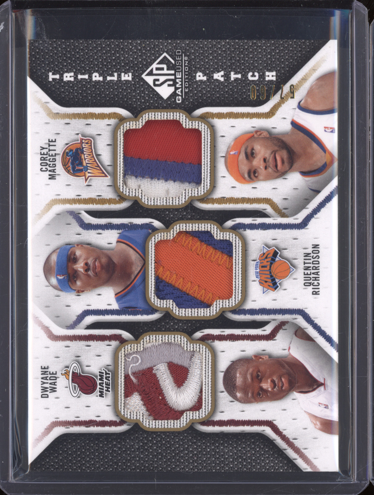 2009-10 Upper Deck SP Game Used Triple Patch #TP-CMR Corey Maggette Quentin Richardson Dwyane Wade — front