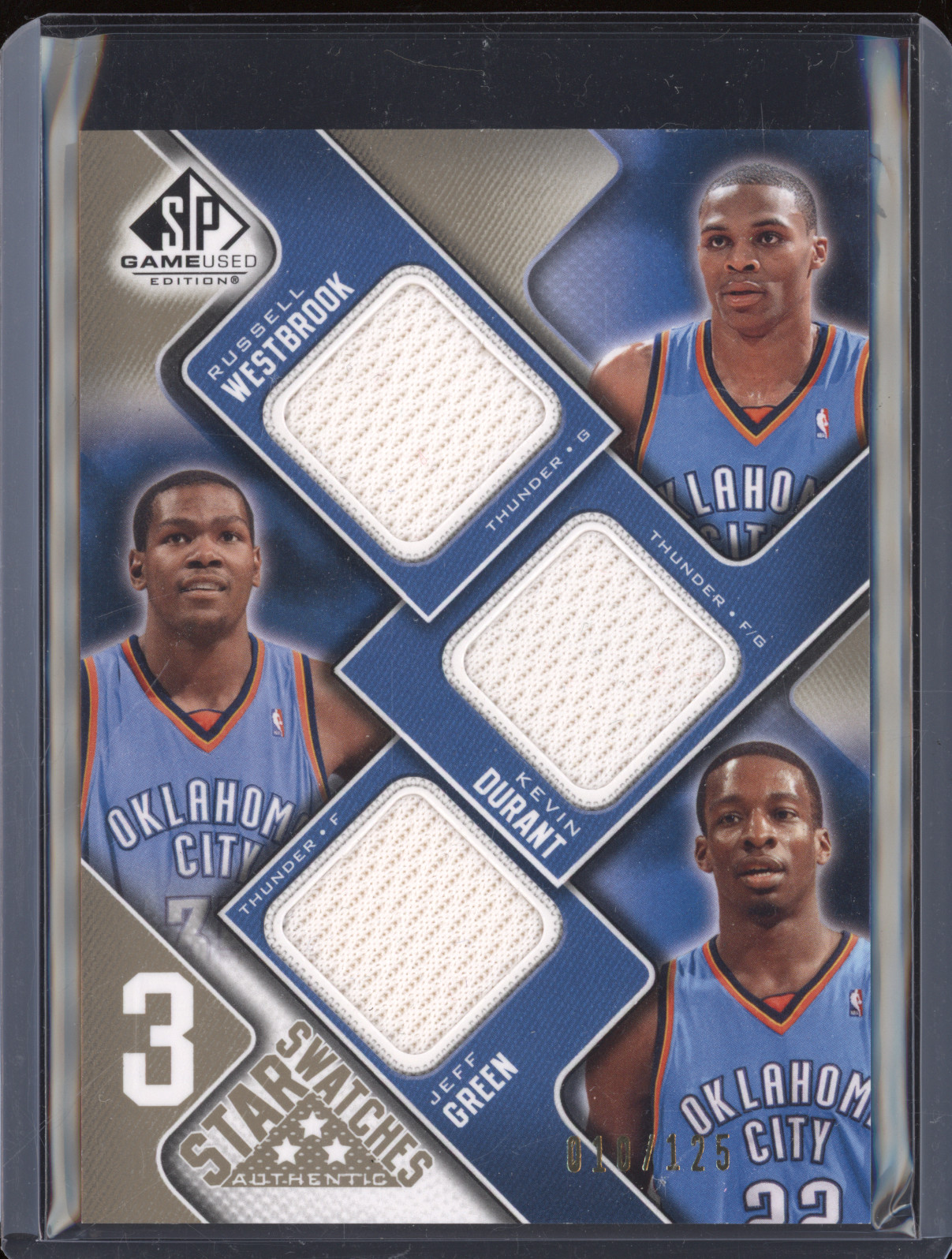2009 SP Game Used 3 Star Swatches #3 Russell Westbrook Kevin Durant Jeff Green — front