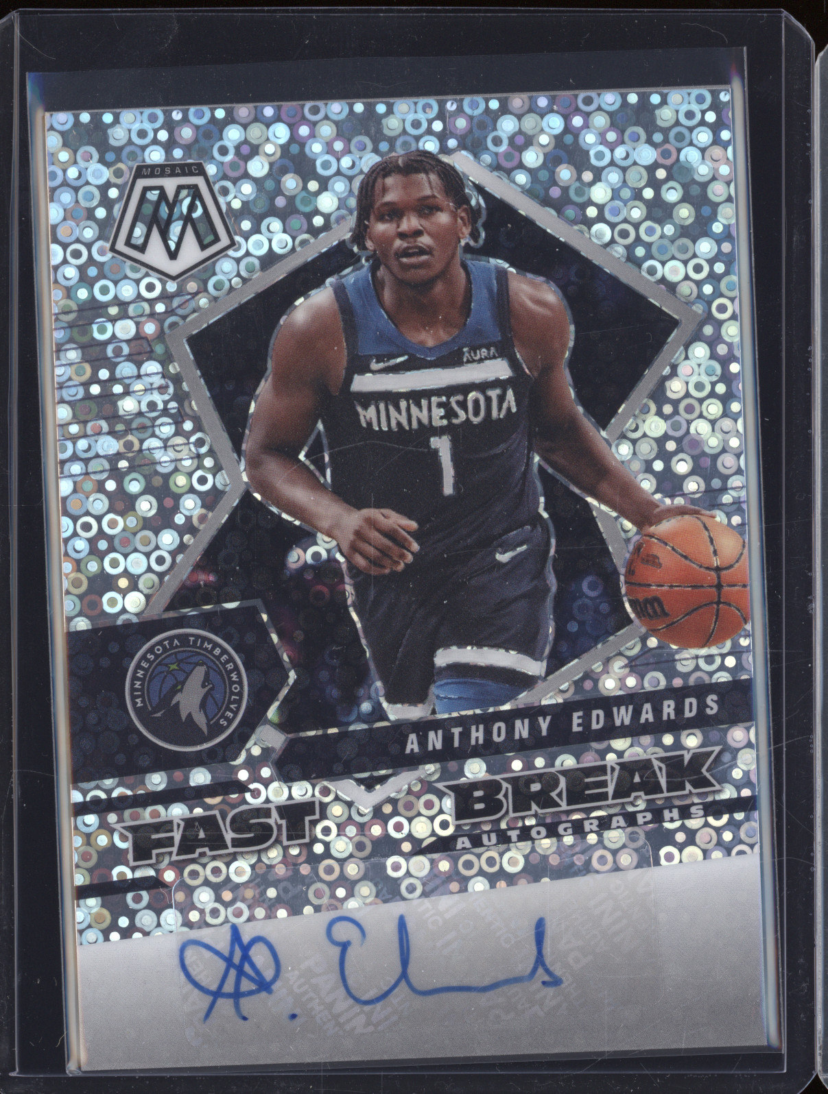 2021-22 Panini Mosaic Fast Break Autographs #Anthony Edwards — front