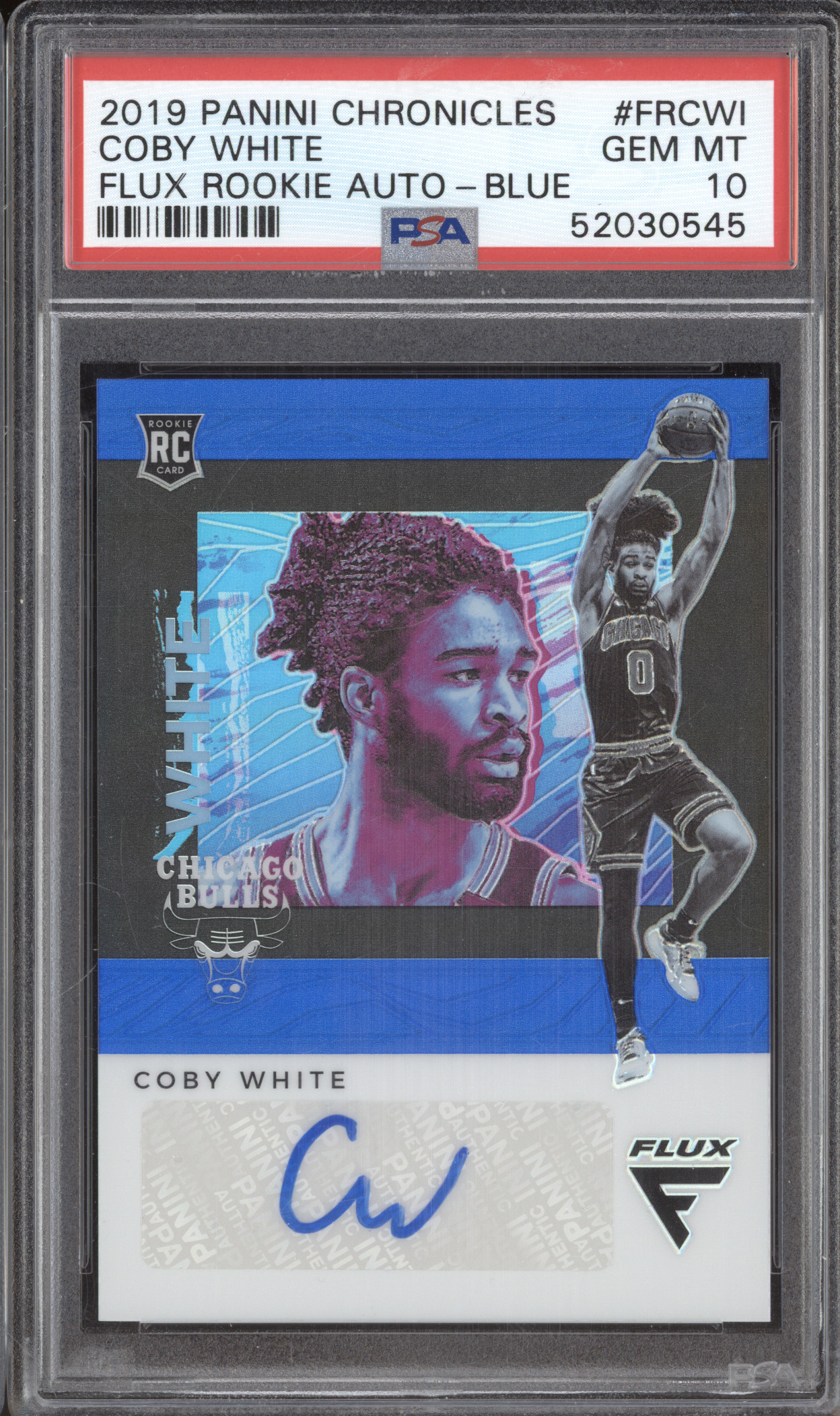 2019 Panini Chronicles #FR-CWI Coby White Flux Rookie Auto - Blue — front