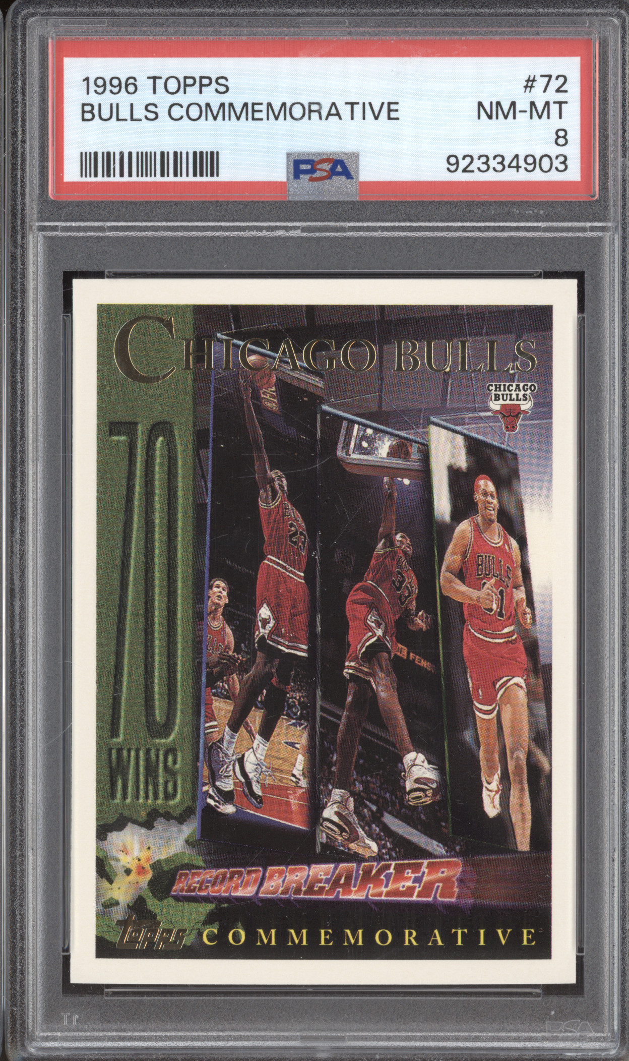 1996 Topps #72 Chicago Bulls Commemorative Record Breaker Michael Jordan — front