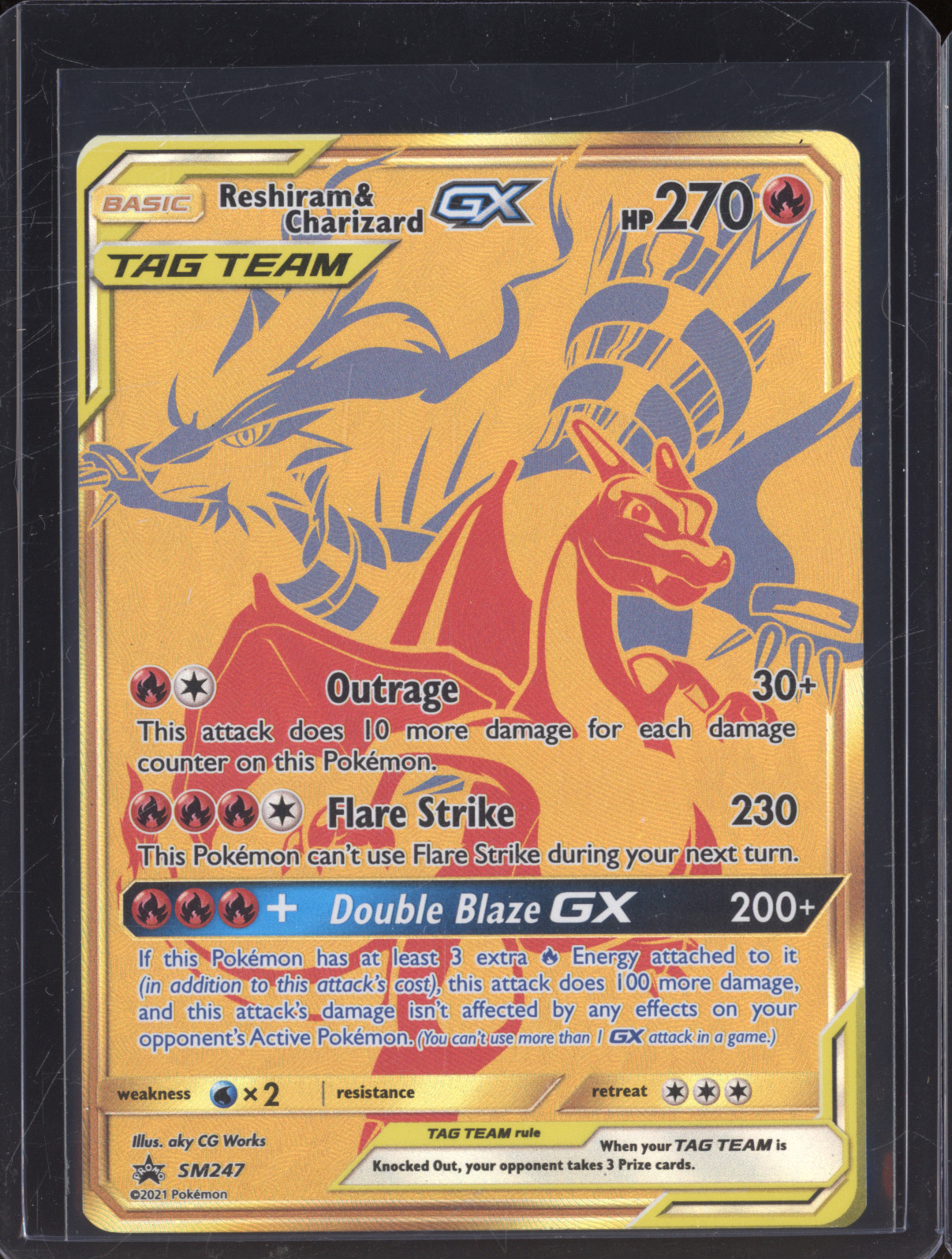 2021 Pokemon SM Black Star Promo #SM247 Reshiram & Charizard GX — front
