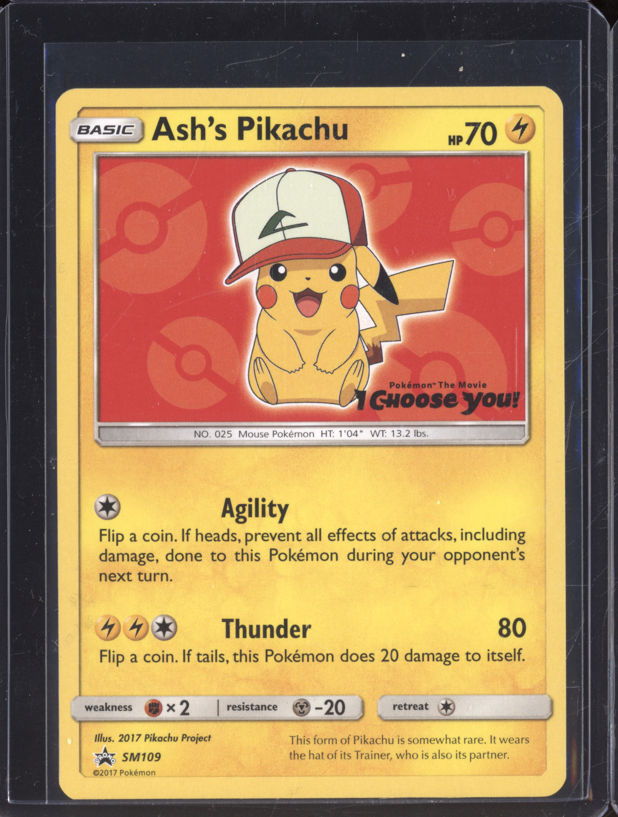 2017 Pokémon SM Black Star Promo #SM109 Ash's Pikachu — front