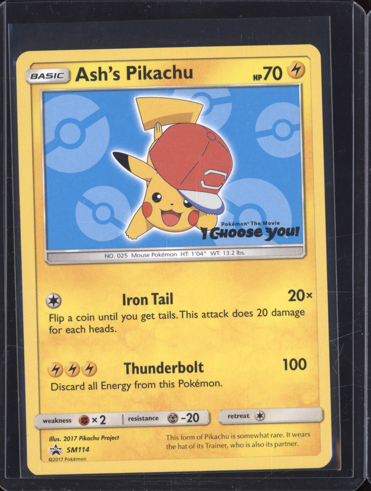 2017 Pokémon SM Black Star Promo #SM114 Ash's Pikachu — front