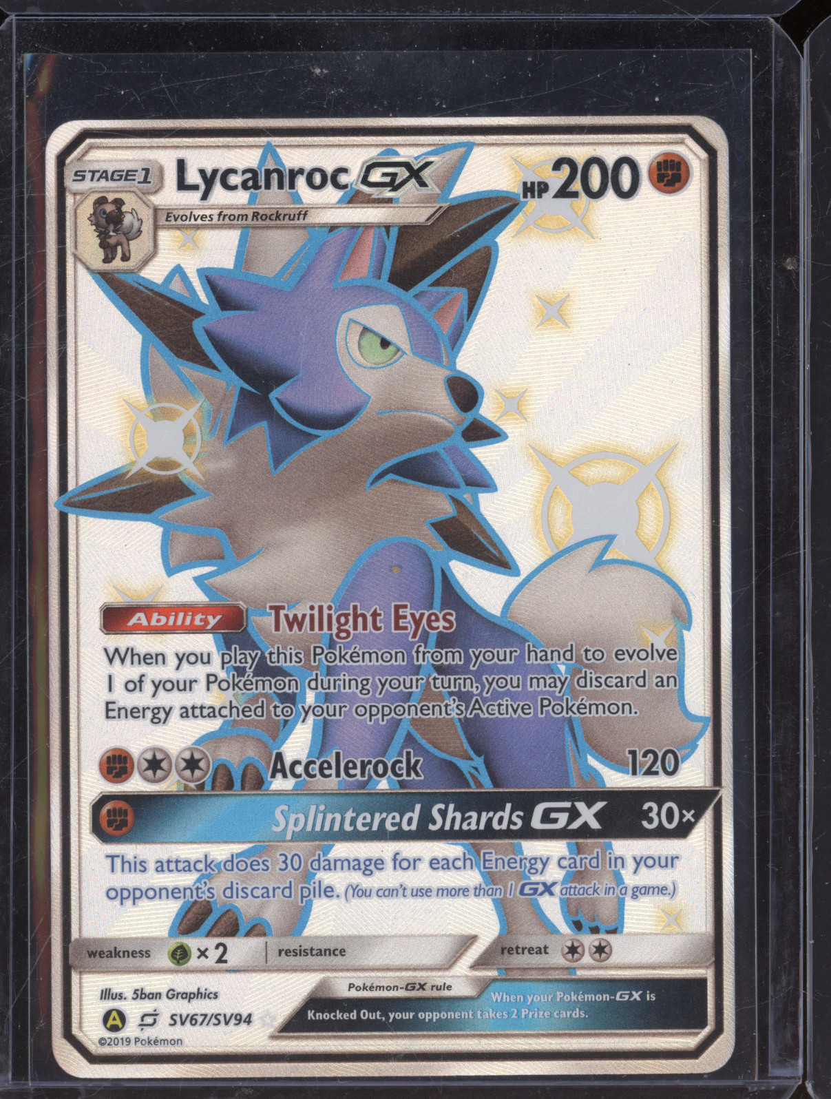 2019 Pokemon Hidden Fates #SV67 Lycanroc GX — front