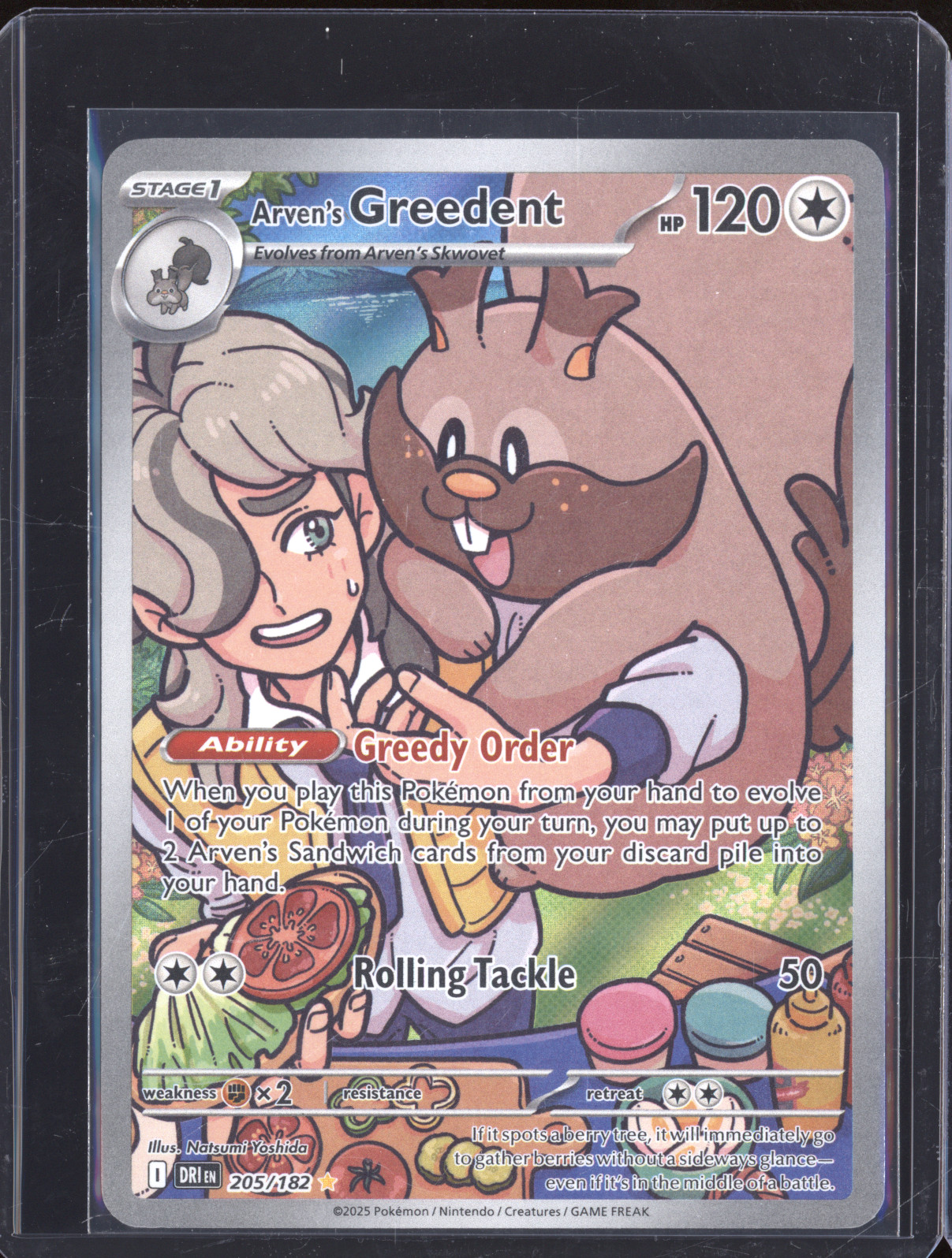 2025 Pokemon Destined Rivals #205/182 Arven's Greedent — front