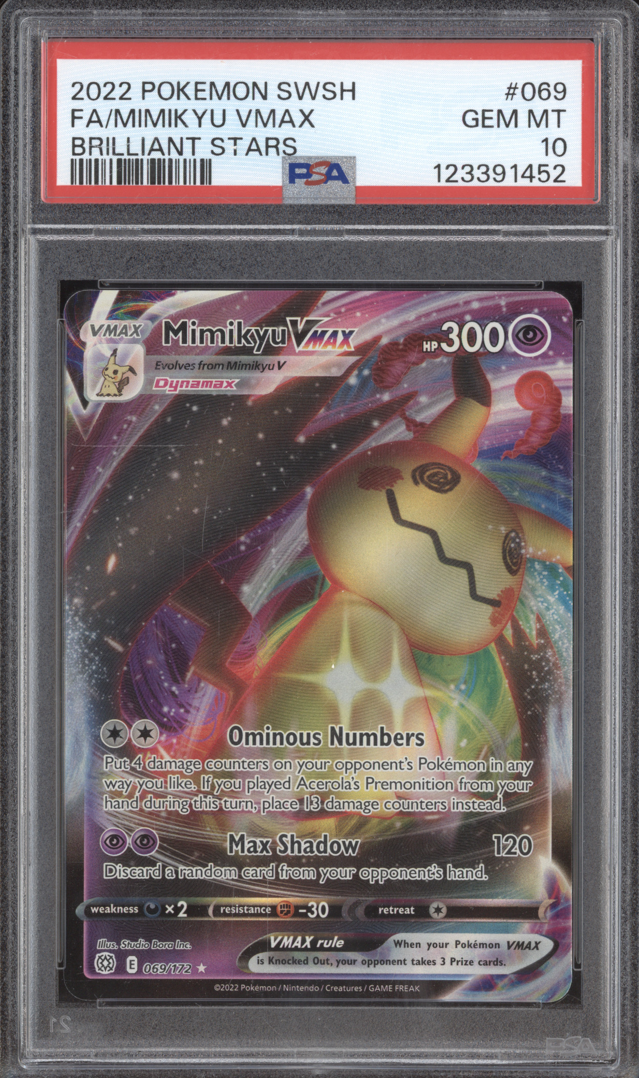 2022 Pokemon Sword & Shield Brilliant Stars #069 Mimikyu VMAX — front