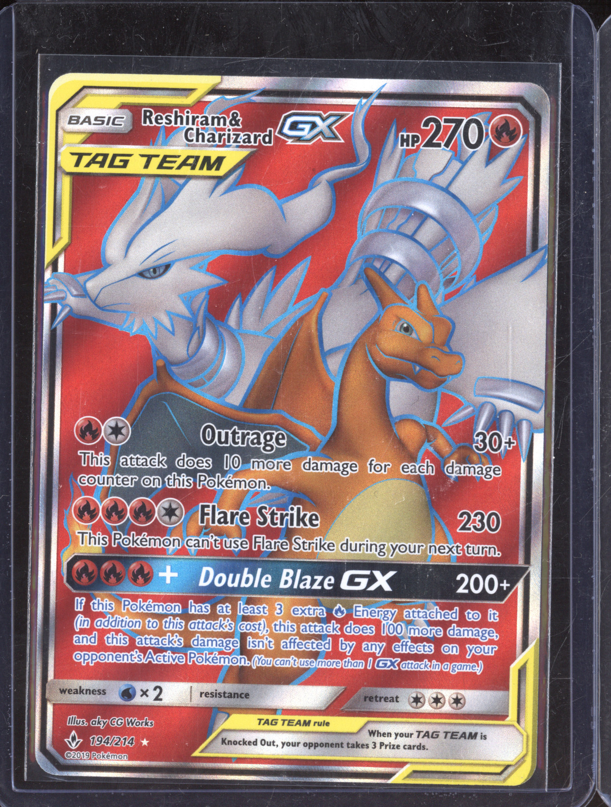 2019 Pokemon Unbroken Bonds #194 Reshiram & Charizard GX — front