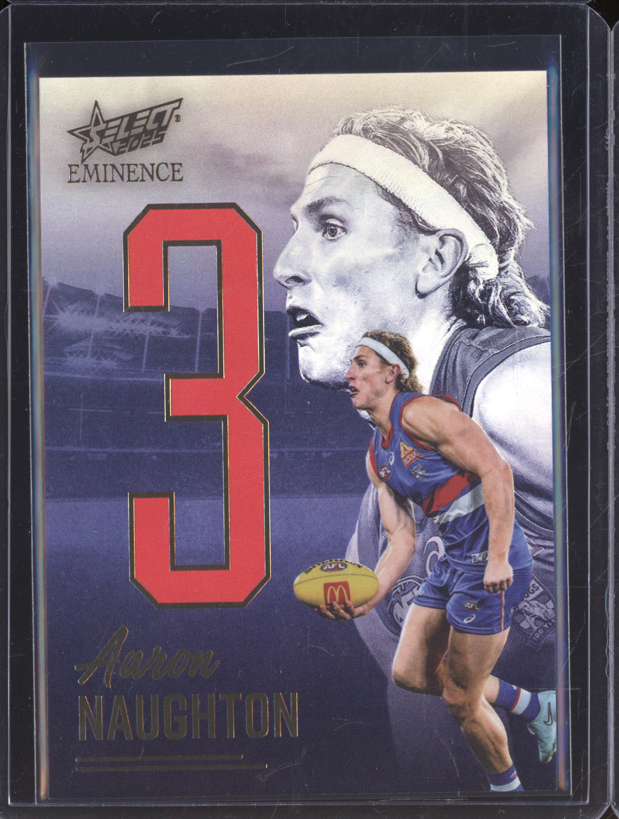 2025 Select Eminence Nameplate Gold NG723 Aaron Naughton Bulldogs 047/115 — front