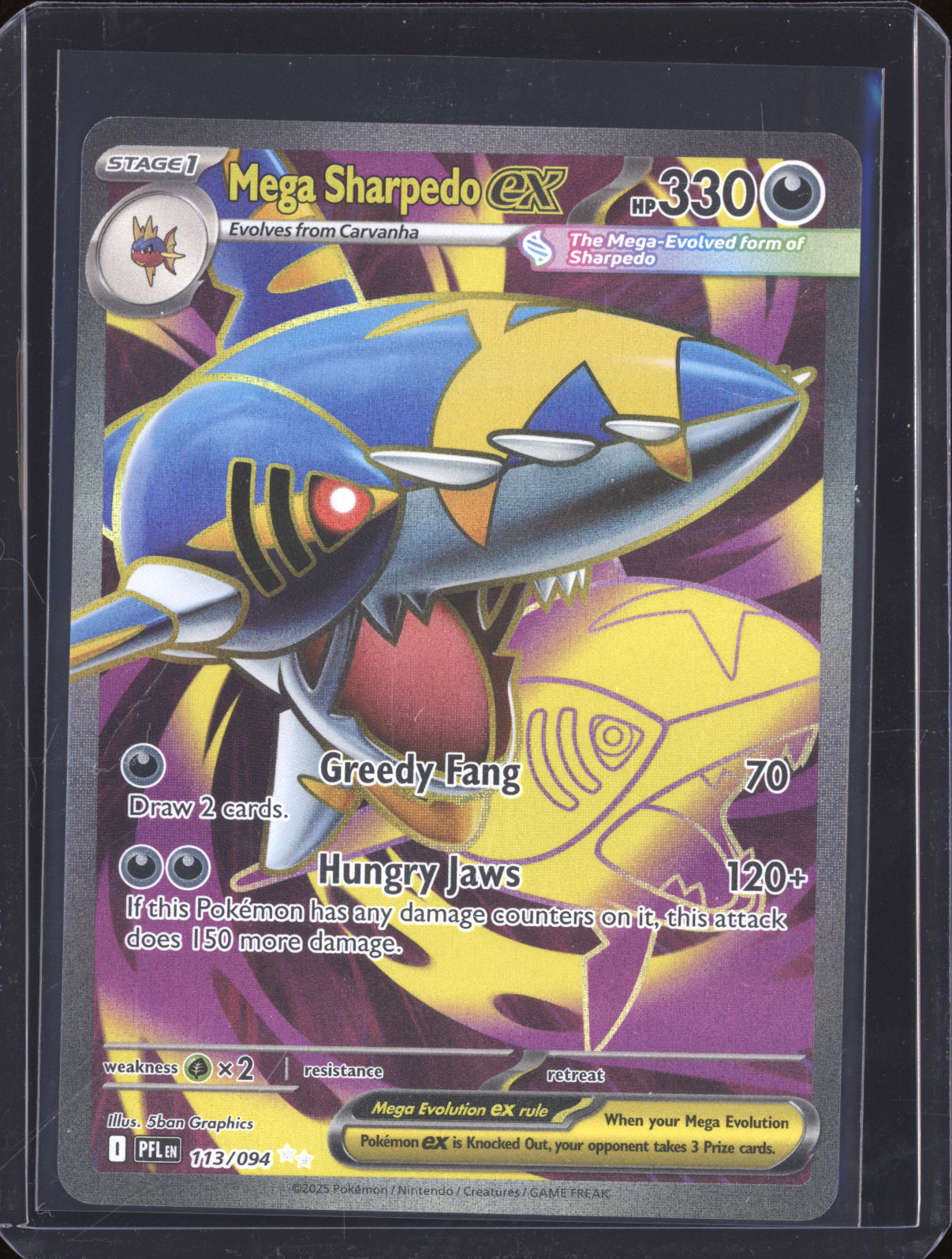 2025 Pokemon Phantasmal Flames #113 Mega Sharpedo ex — front