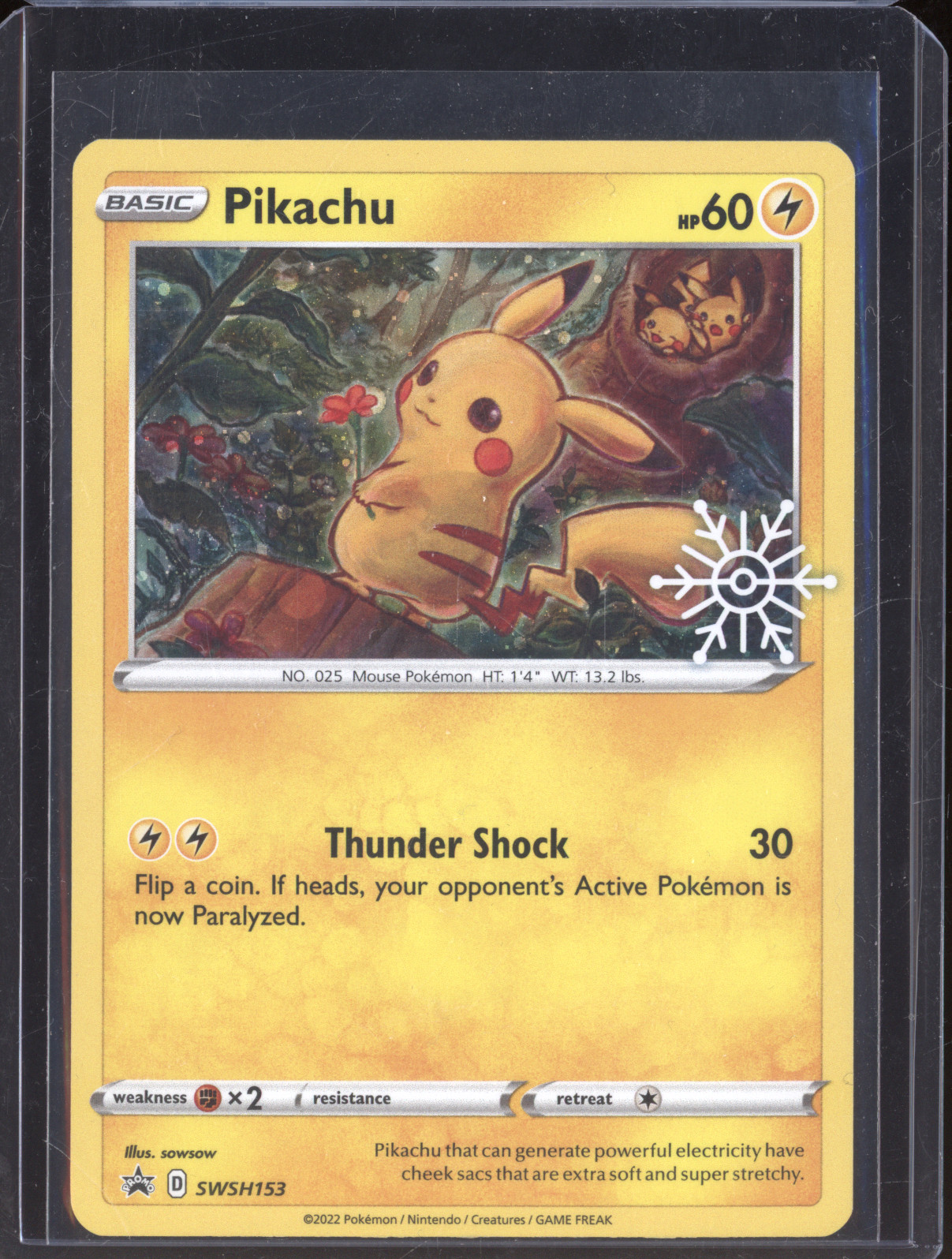 2022 Pokémon SWSH #SWSH153 Pikachu Holiday Calendar Snowflake Promo — front