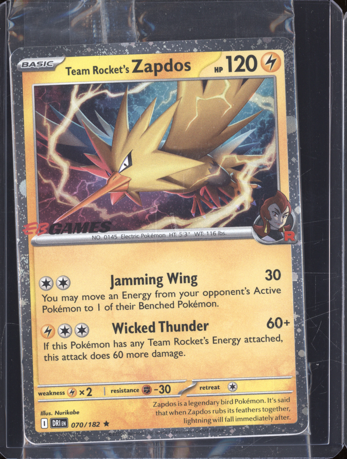 2025 Pokemon SV10 Destined Rivals #070 Team Rocket's Zapdos — front