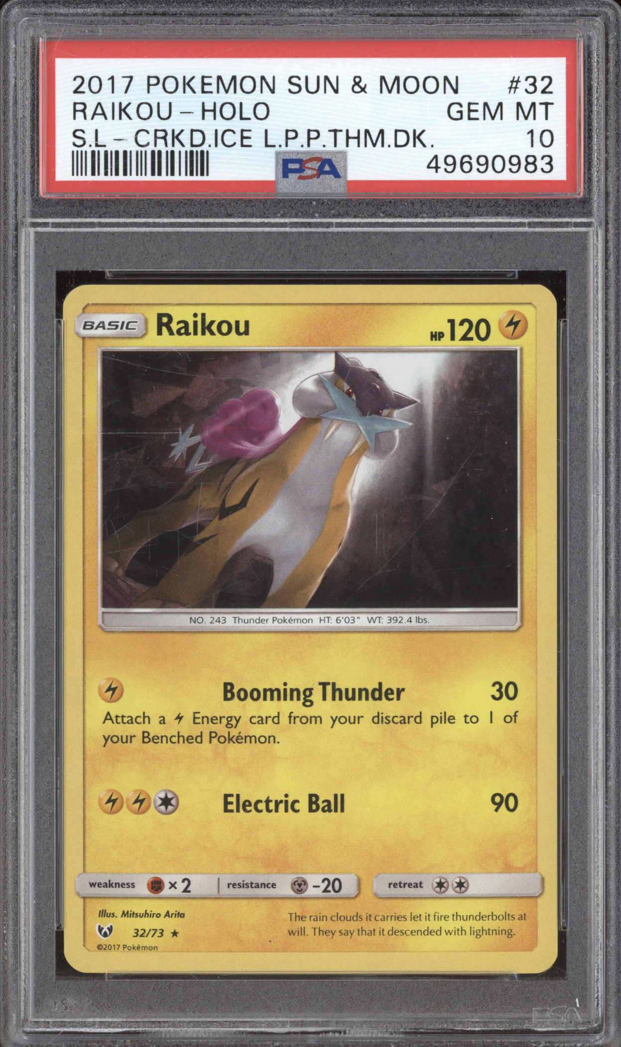 2017 Pokemon Sun & Moon #32 Raikou Holo Cracked Ice — front