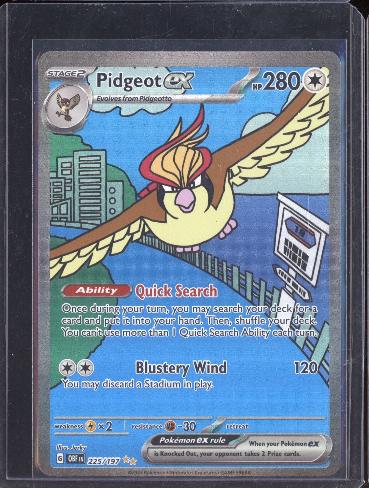 2023 Pokemon #225/197 Pidgeot ex Obsidian Flames Special Illustration Rare — front