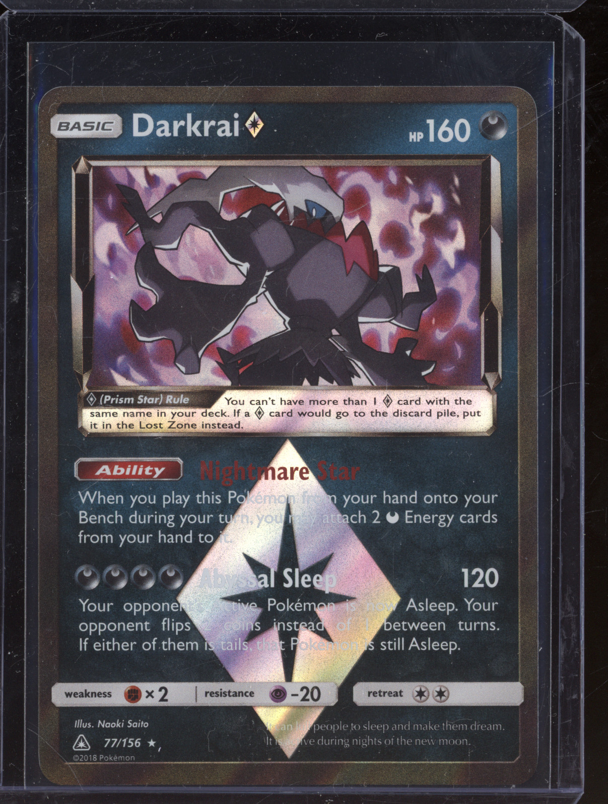 2018 Pokémon Sun & Moon Ultra Prism #77 Darkrai Prism Star — front