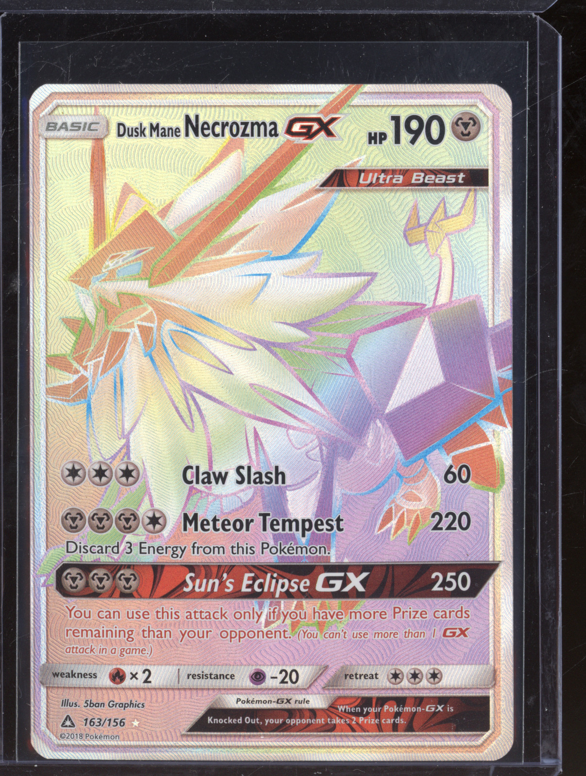 2018 Pokemon Ultra Prism #163/156 Dusk Mane Necrozma GX — front
