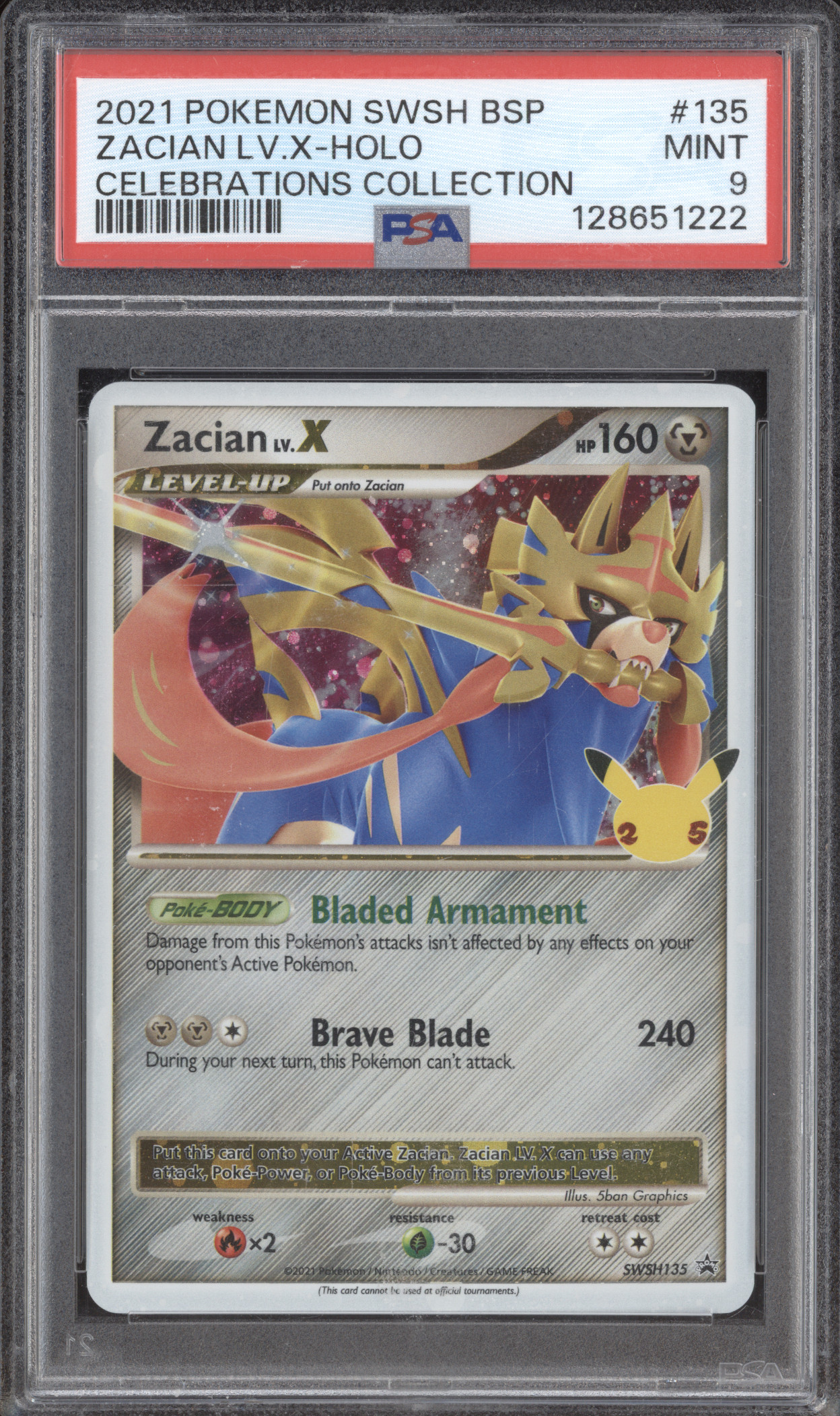 2021 Pokemon SWSH BSP #135 Zacian LV.X Holo Celebrations Collection — front