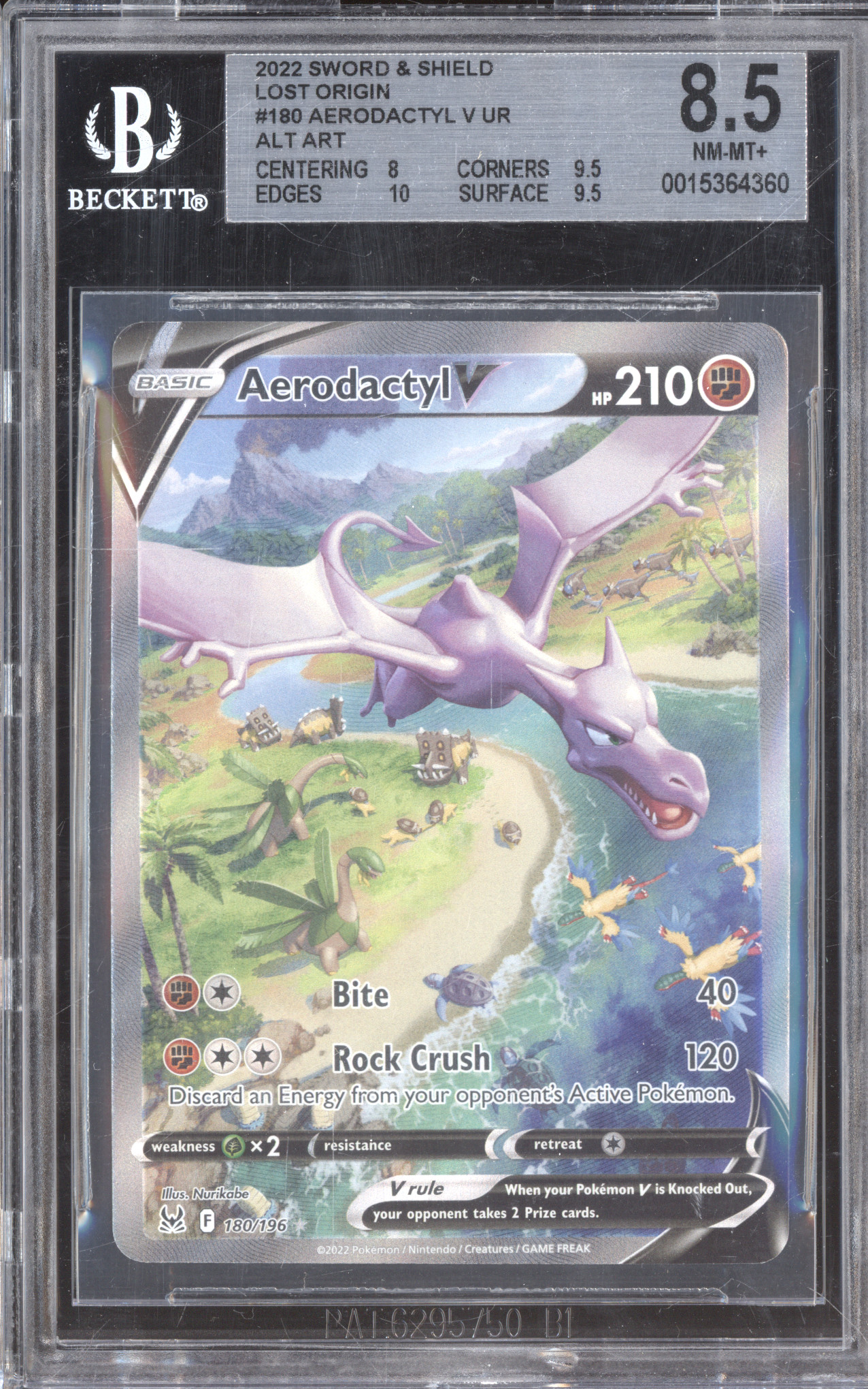 2022 Pokemon Sword & Shield Lost Origin #180 Aerodactyl V UR Alt Art — front