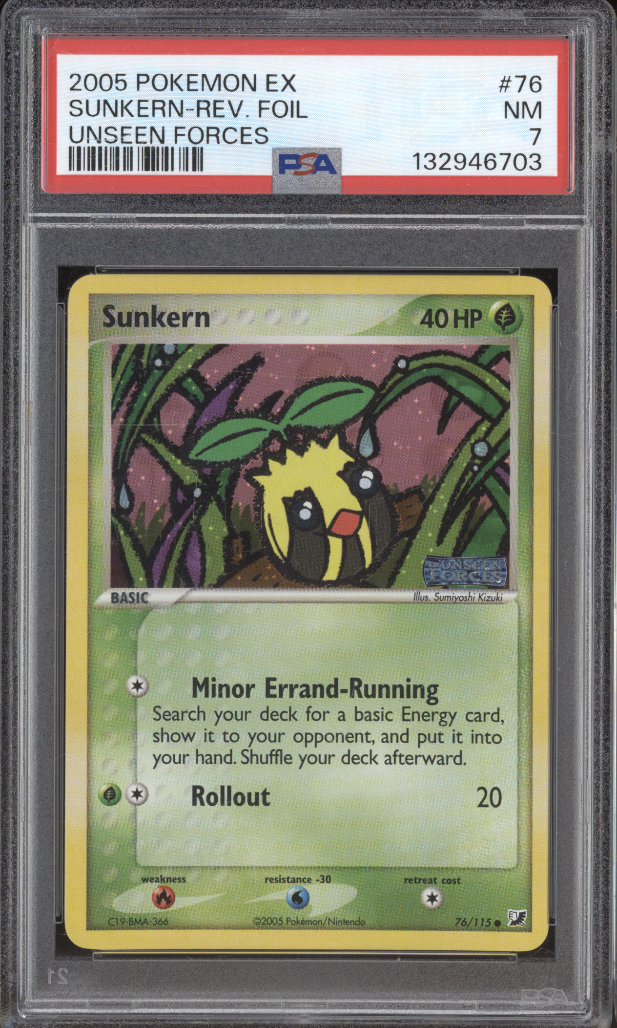 2005 Pokemon EX Unseen Forces #76 Sunkern Reverse Holo — front