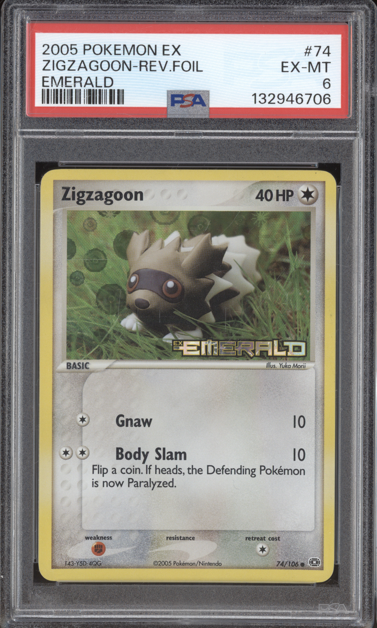 2005 Pokemon EX Emerald #74 Zigzagoon Reverse Holo — front
