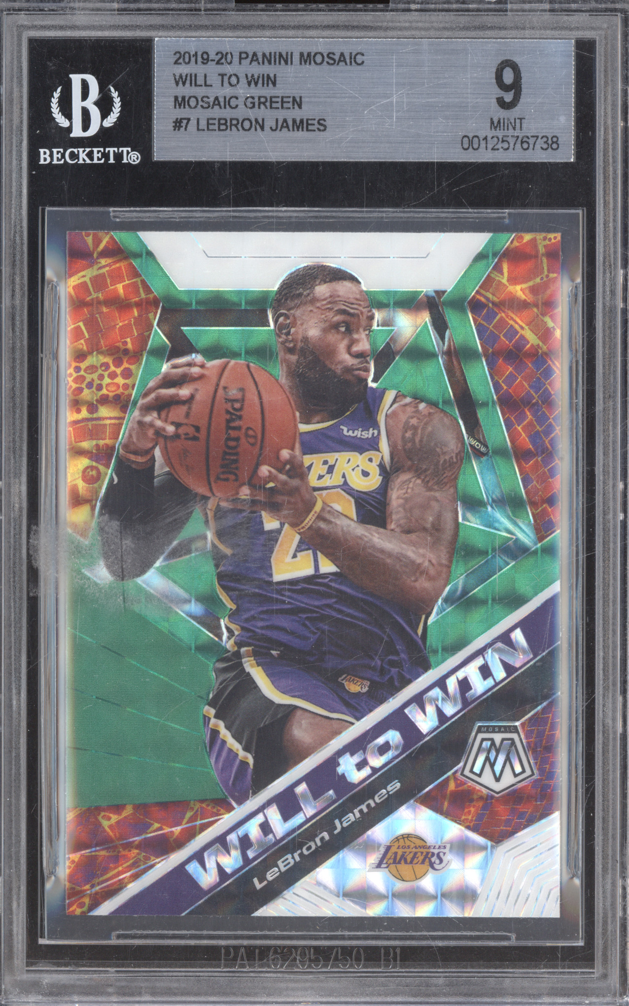 2019-20 Panini Mosaic #7 LeBron James Will to Win Green Mosaic — front