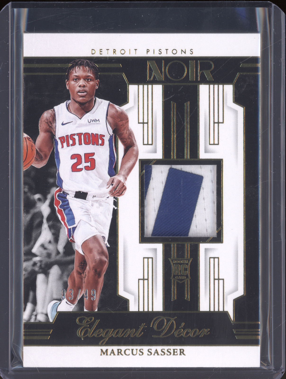 2023-24 Panini Noir Elegant Décor Rookie Jerseys #EDR-SAS Marcus Sasser — front