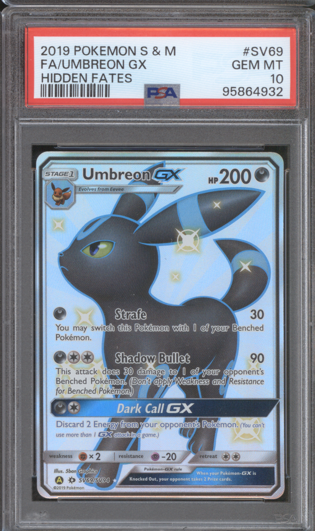 2019 Pokémon Sun & Moon Hidden Fates #SV69 Umbreon GX — front