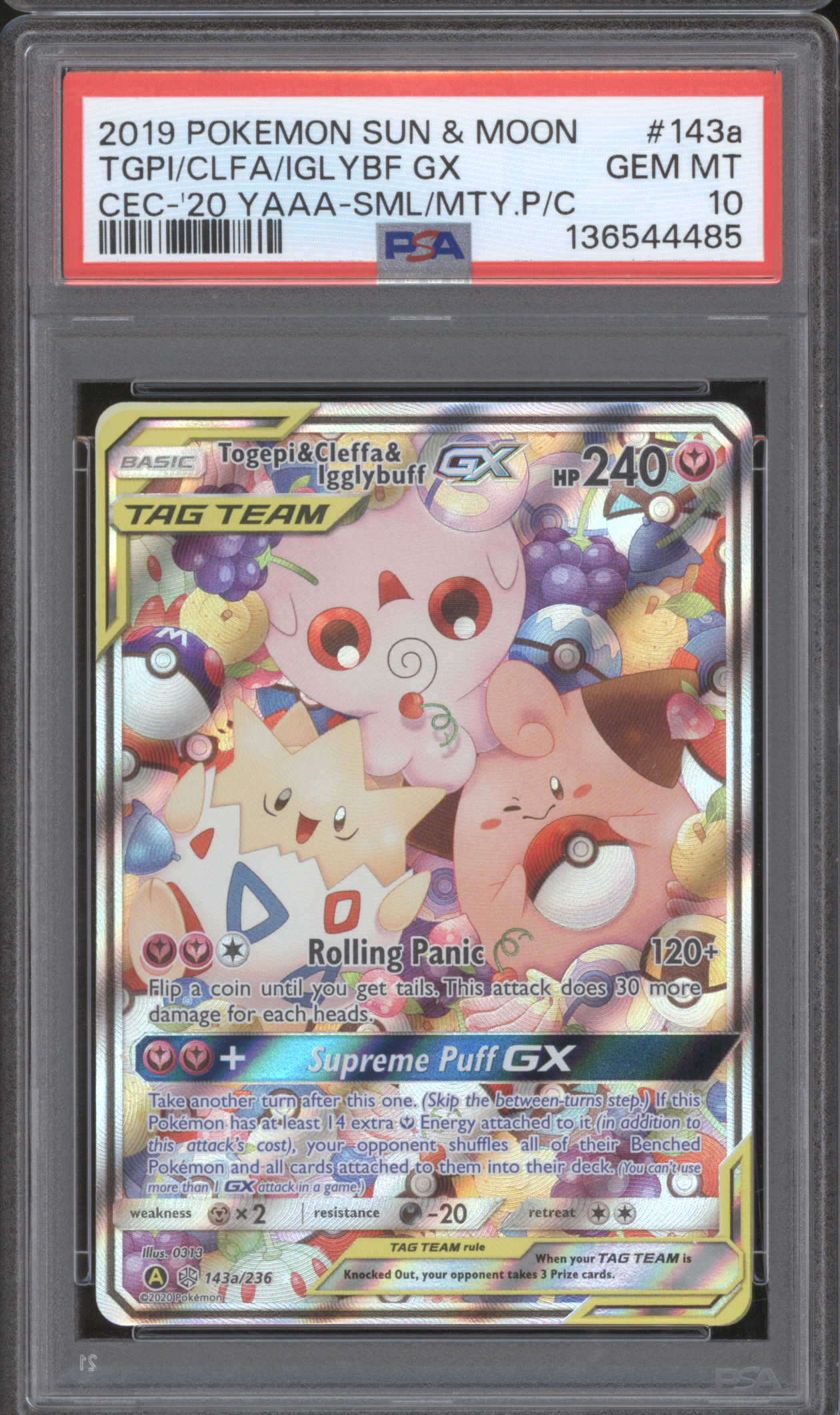 2019 Pokemon Sun & Moon Cosmic Eclipse #143a Togepi & Cleffa & Igglybuff GX — front