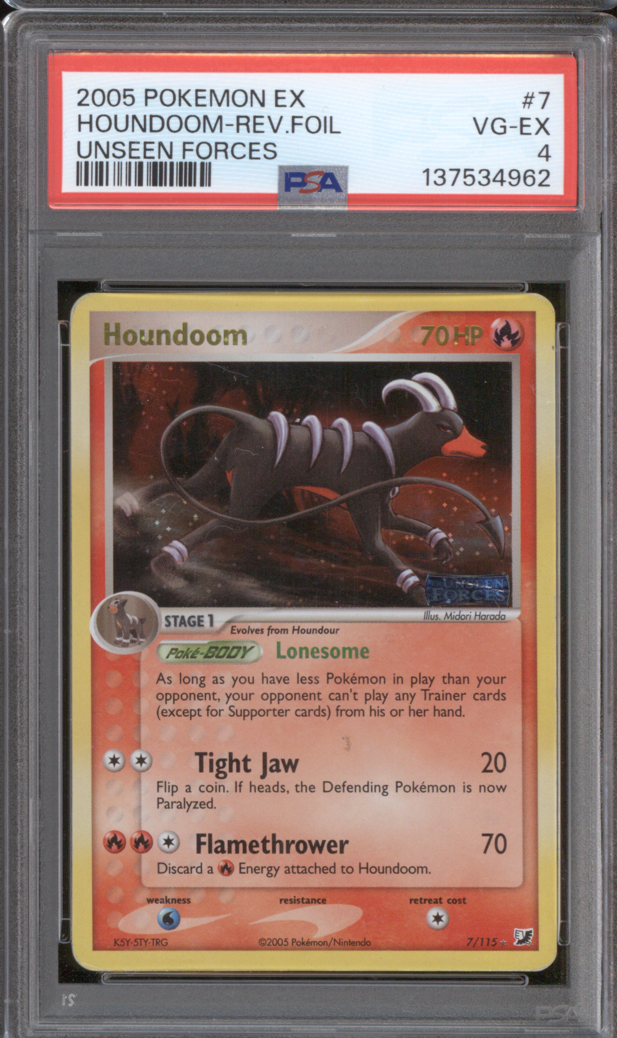 2005 Pokemon EX Unseen Forces #7 Houndoom Reverse Foil — front