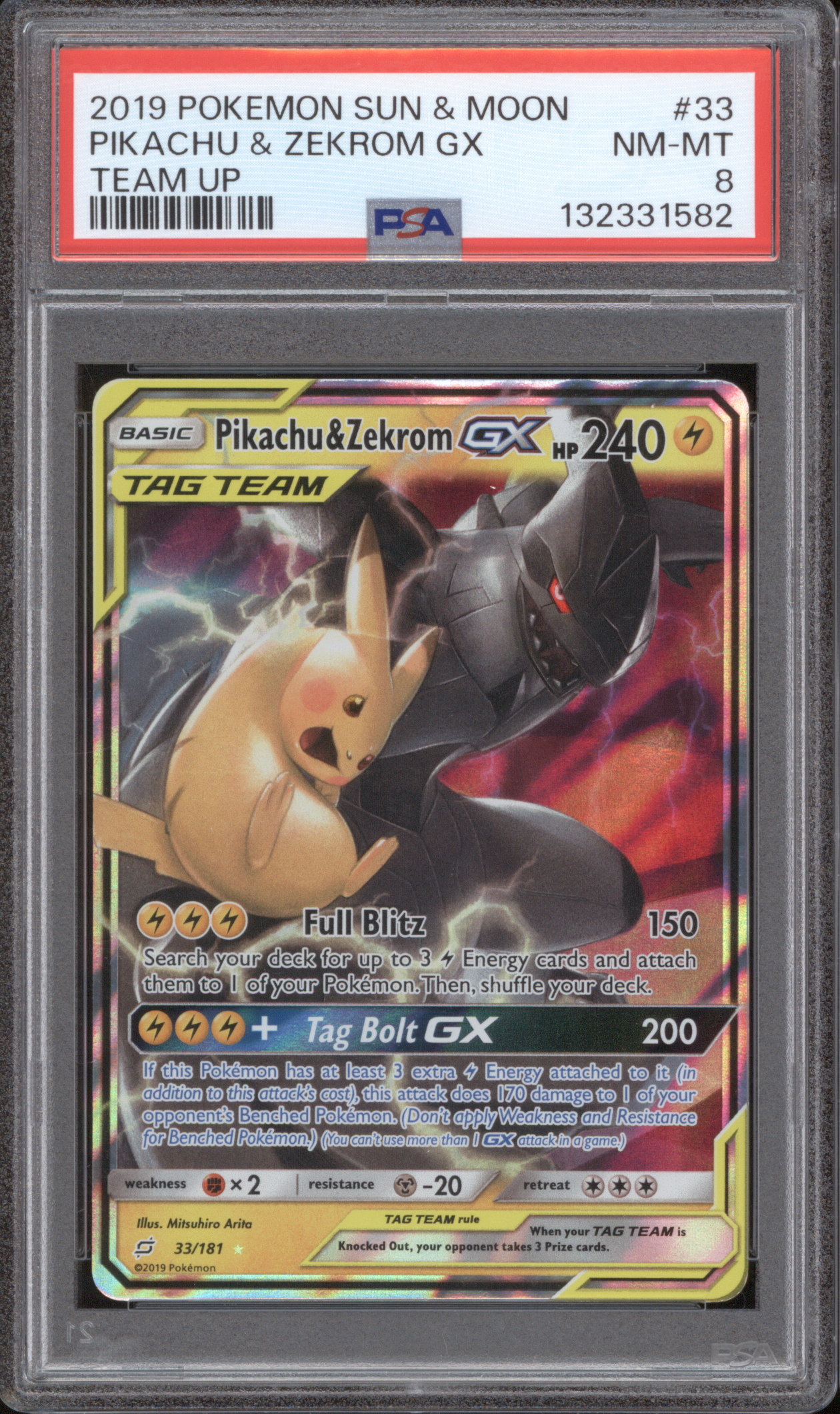 2019 Pokemon Sun & Moon Team Up #33 Pikachu & Zekrom GX — front