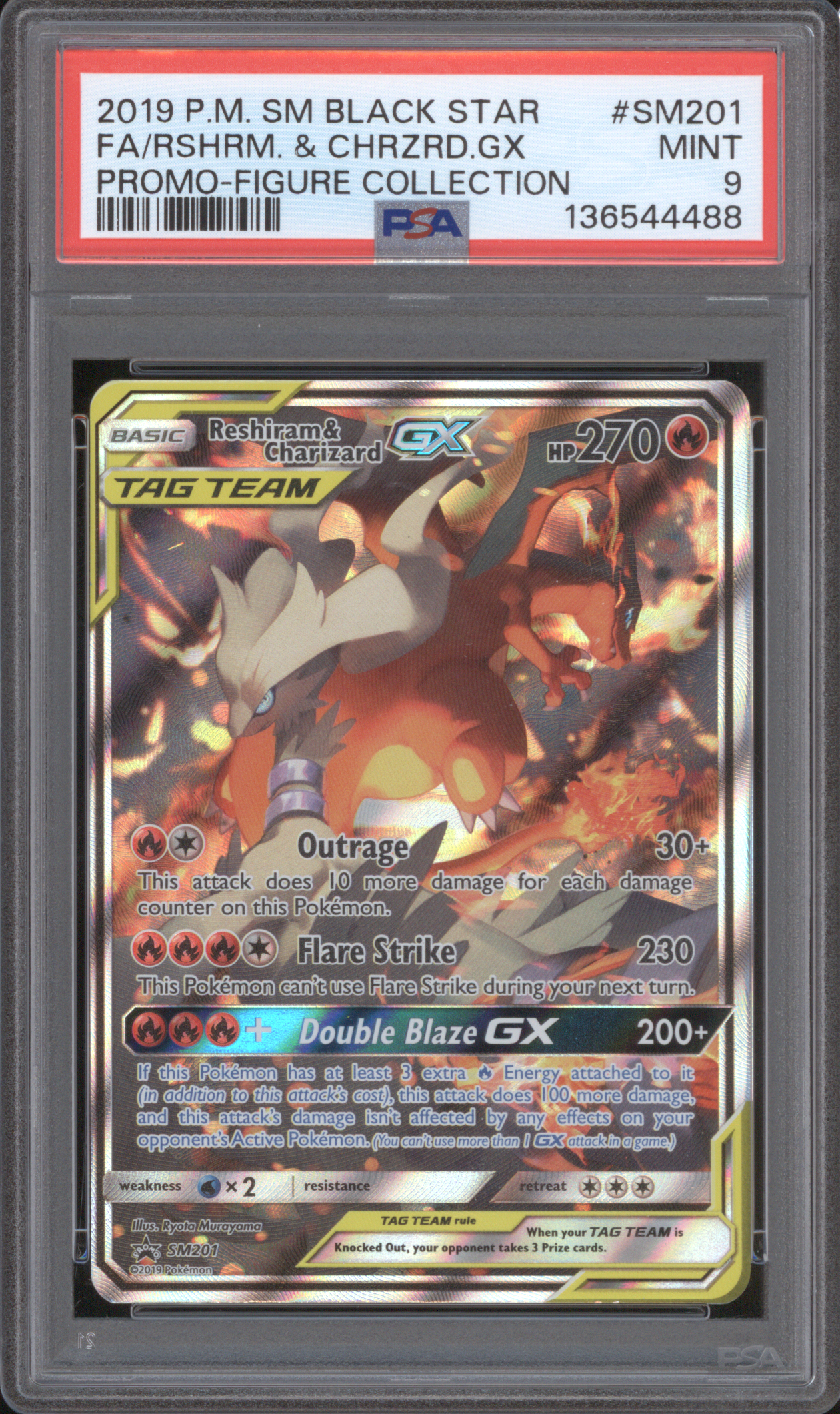 2019 Pokemon SM Black Star Promo #SM201 Reshiram & Charizard GX — front
