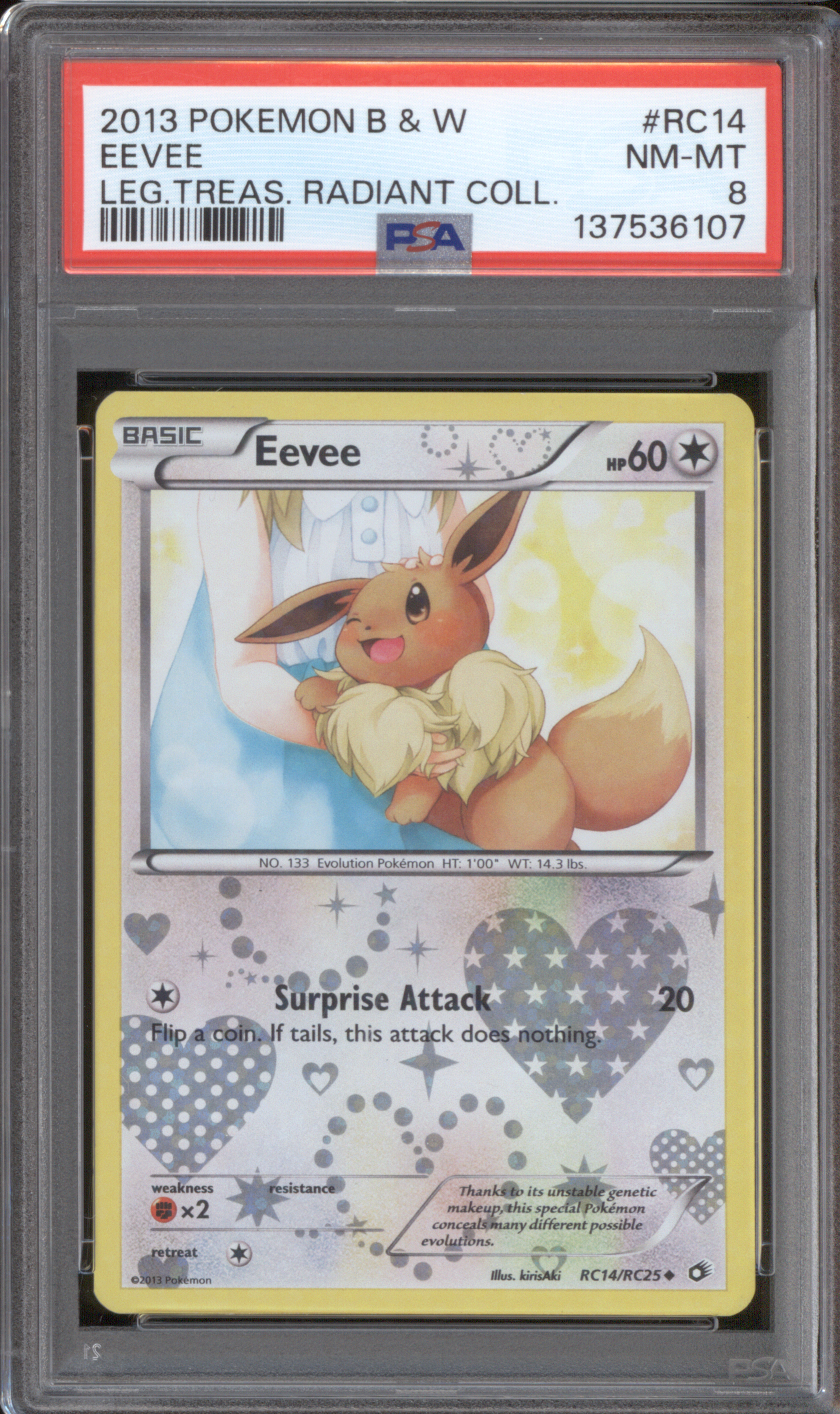 2013 Pokemon B&W Legendary Treasures Radiant Collection #RC14 Eevee — front